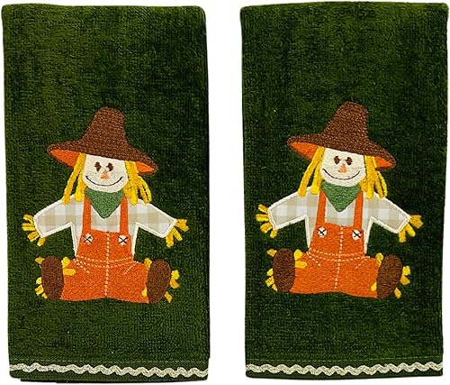 Miniatura 8 de Serafina Home Toallas decorativas para decoración de otoño: nueces bordadas sobre hojas de bellotas de otoño en naranja felpa, juego de 2 piezas, 11