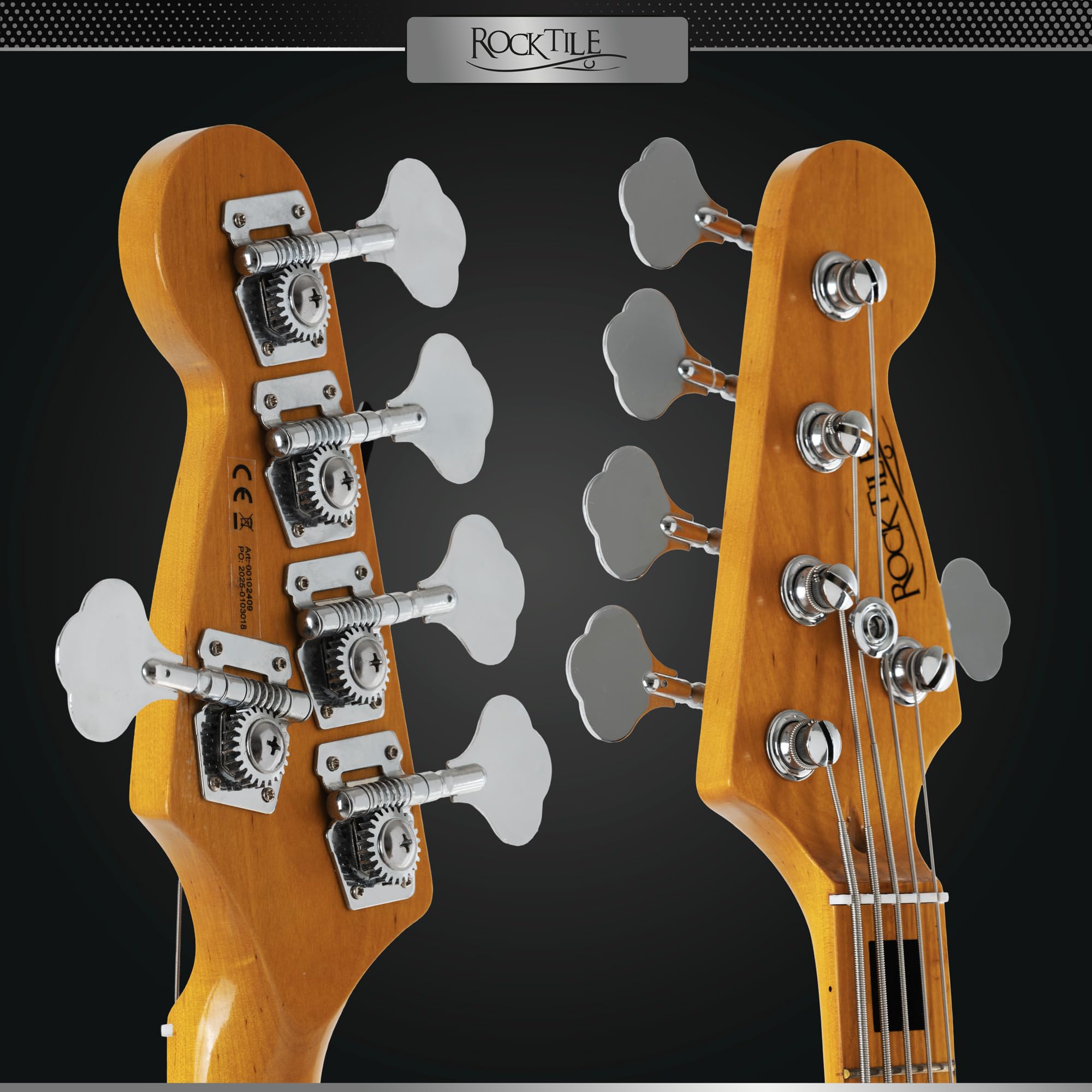 Rocktile Pro JBS50-BK E-Bass - 5-saitiger JB-Style Bass mit Lindenkorpus - Ahornhals & Ahorngriffbrett - 2x Single Coil Tonabnehmer - 2x Volume, 1x Tone Regler - 34" Mensur - Schwarz