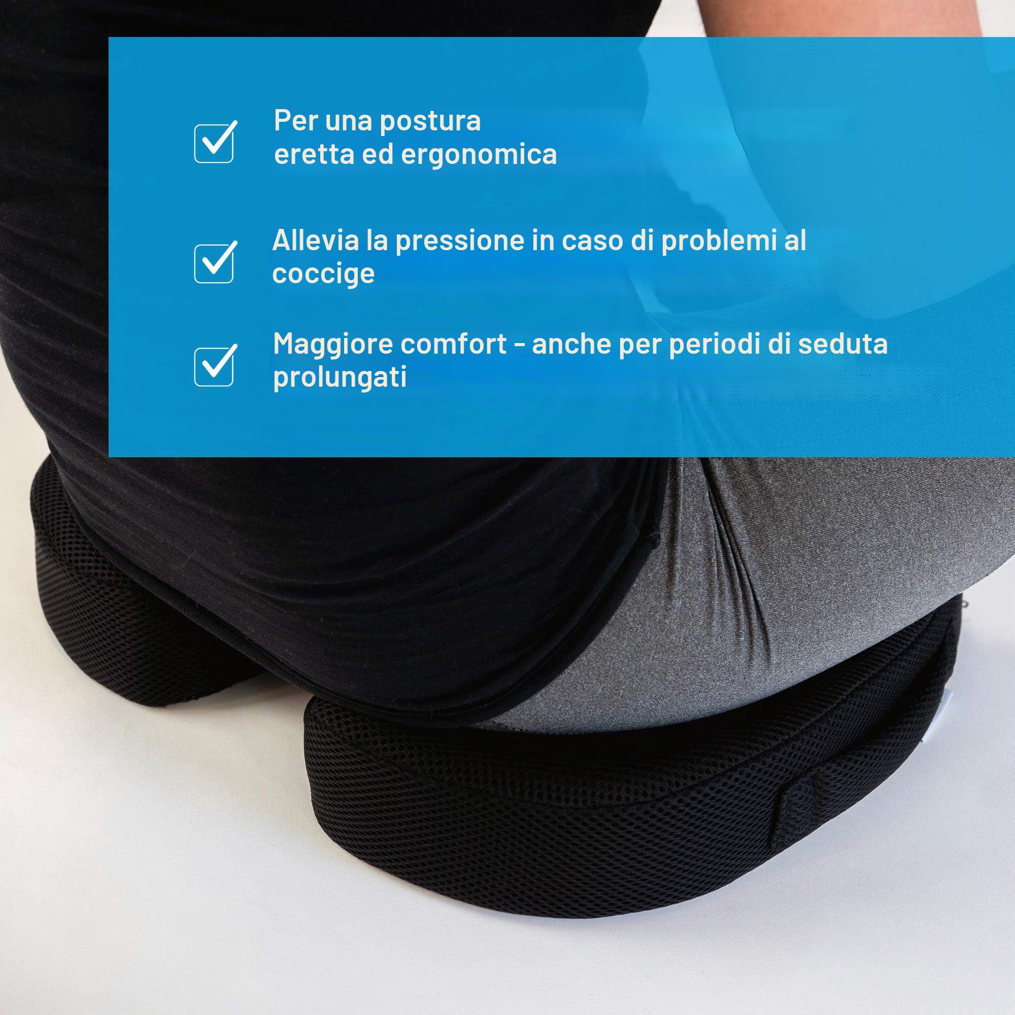 Ergotopia Cuscino Ortopedico per Sedute per Alleviare la Pressione, Cuscino per il Coccige in Memory Foam Viscoelastico Ottimizzato, Cuscino Ergonomico per Allenamento Funzionale (Nero)