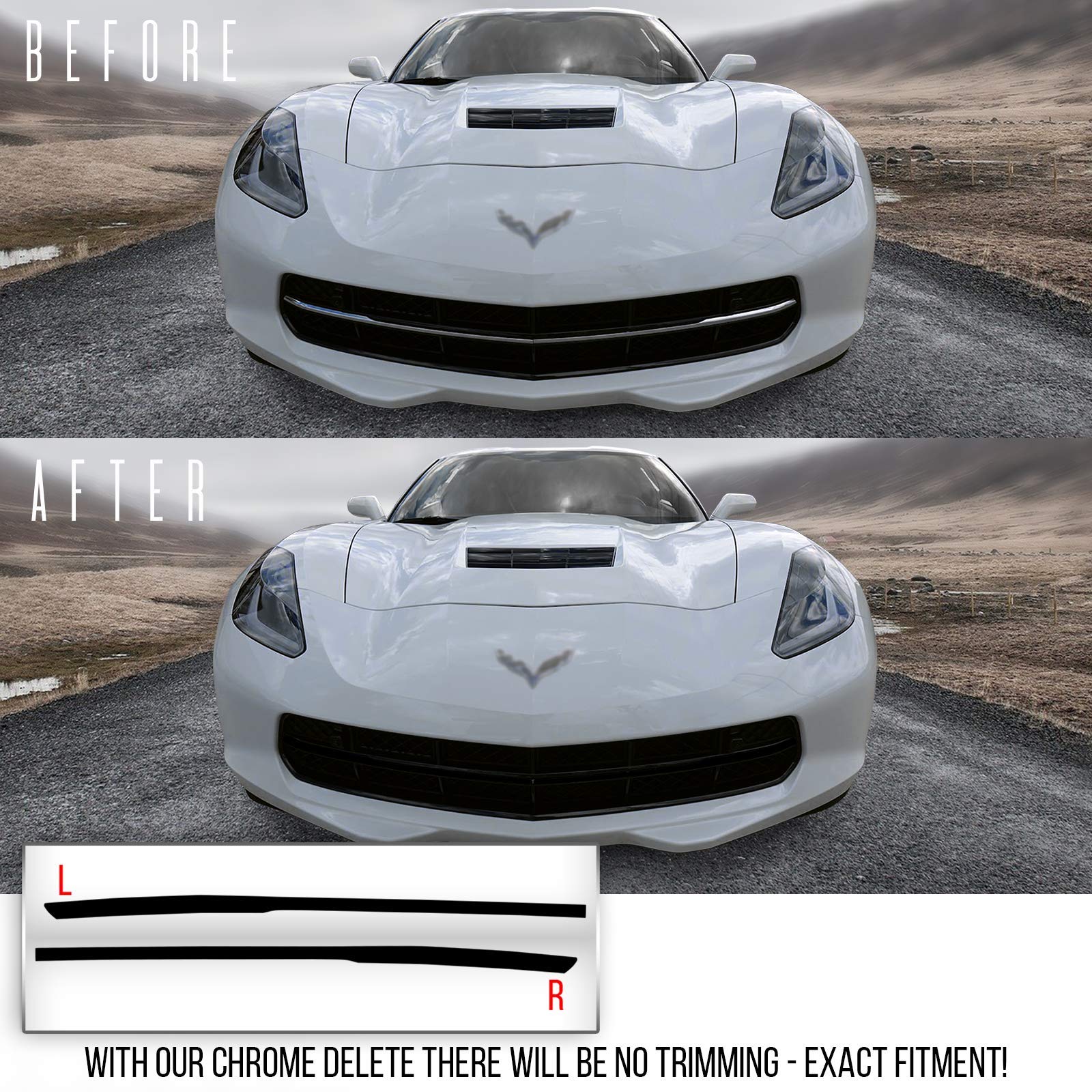 Precut Chrome Grille Bar Blackout Overlay Vinyl Wrap Kit Compatible with Corvette C7 2014 2015 2016 2017 2018 2019 - Carbon Fiber Black