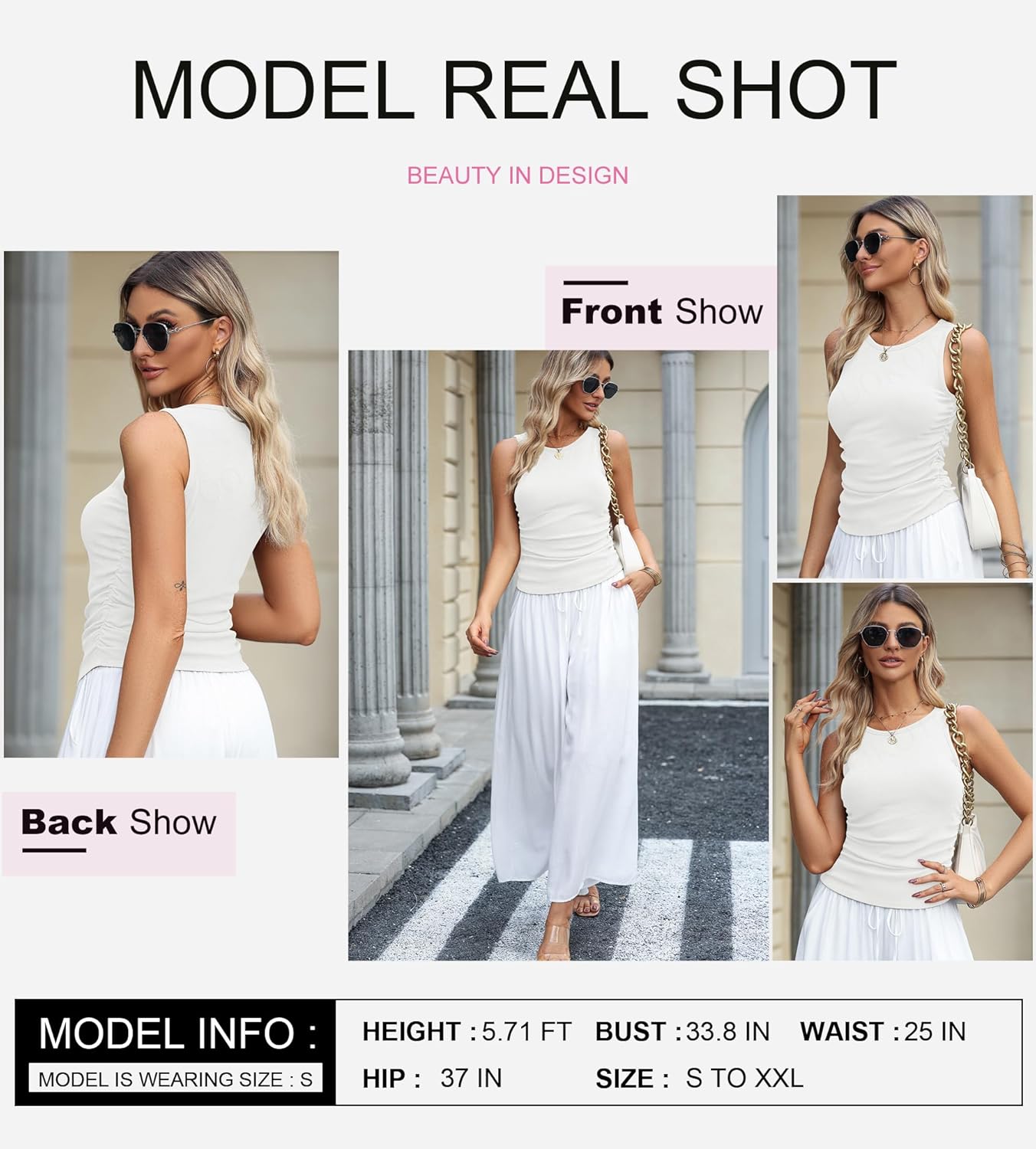 Dokotoo Womens Tank Tops Summer Sleeveless High Neck Ribbed Knit Slim Fitted Blouse Side Ruched Basic Tees Shirts - Image 4