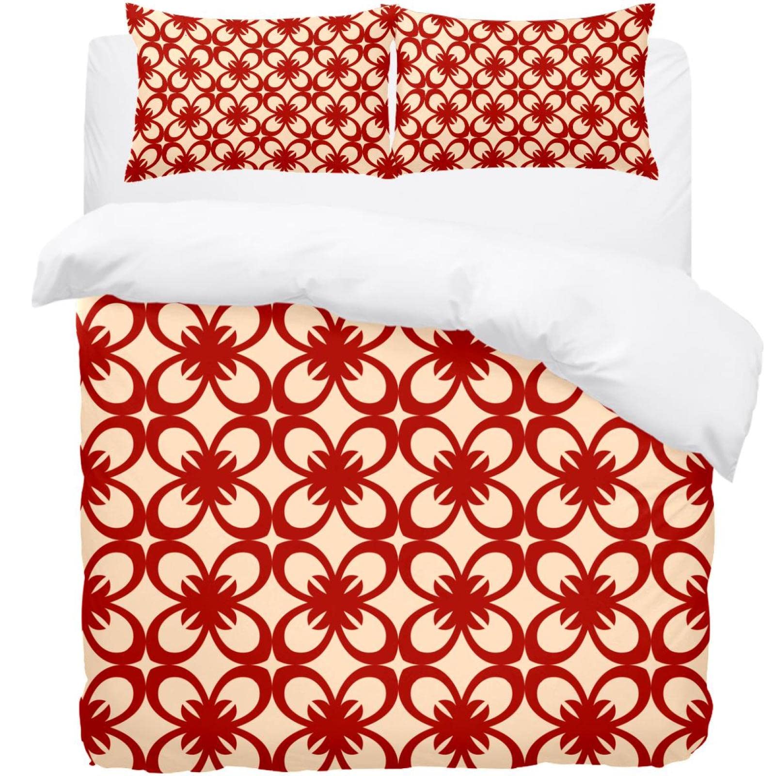 Housse de couette et 2 taies d'oreiller lit double motif floral confortable