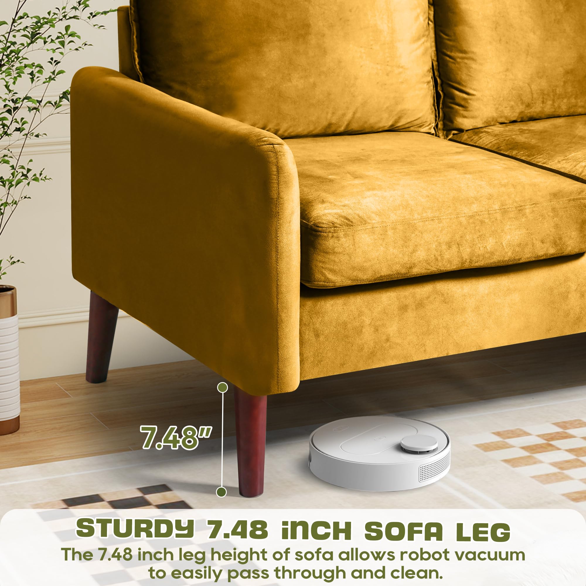 Bilhilury 54" Loveseat Sofa, Velvet Love Seat Couches for Living Room, Loveseat for Small Spaces, Small Couch for Bedroom Apartment Office, Mid-Century Modern Sofa with Throw Pillow,: Ginger