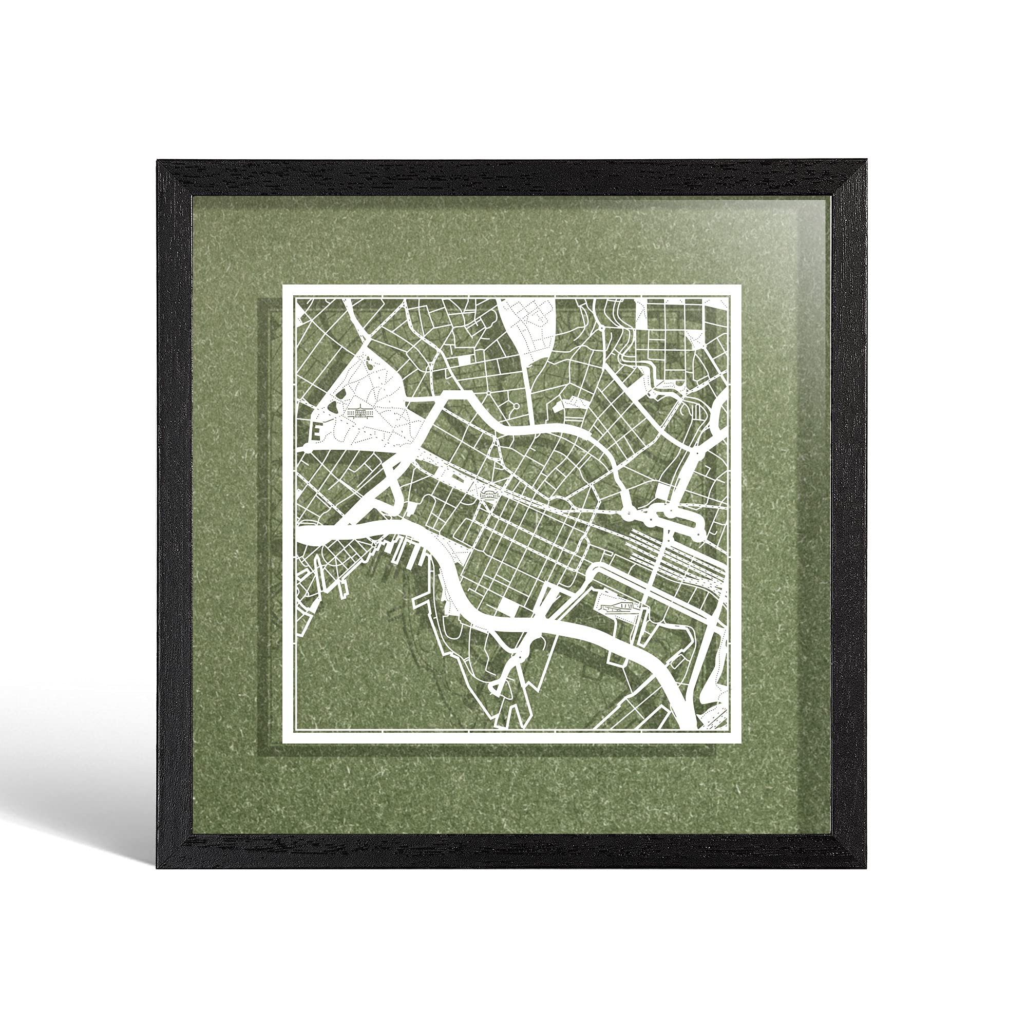 O3 DESIGN STUDIO Oslo Paper Cut Map framed, White map, Black frame, 23x23 cm, Gift Boxed, 4 background color, self-changing, Paper Art — image 1