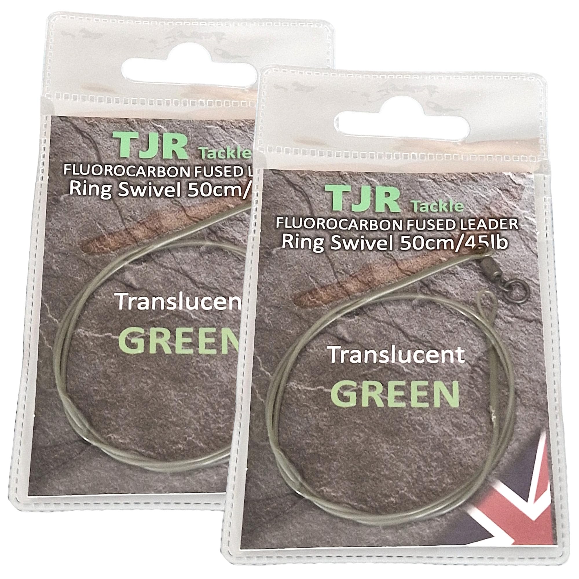 Twin pack fluorocarbon 50cm carp Leaders Flexi Ring swivels fused loop 3 colour options (Translucent Green) - Image 2