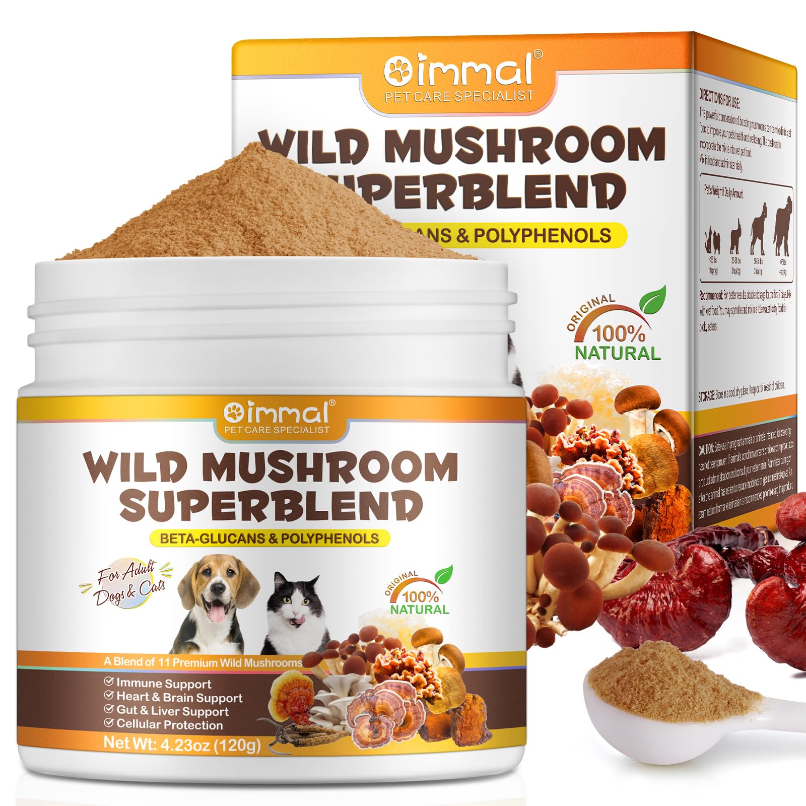Mushroom Powder for Dogs Wild Mushroom Supplement for Cats Dog Multivitamin, Mushroom Supplement for Dogs Boosting Immunity
