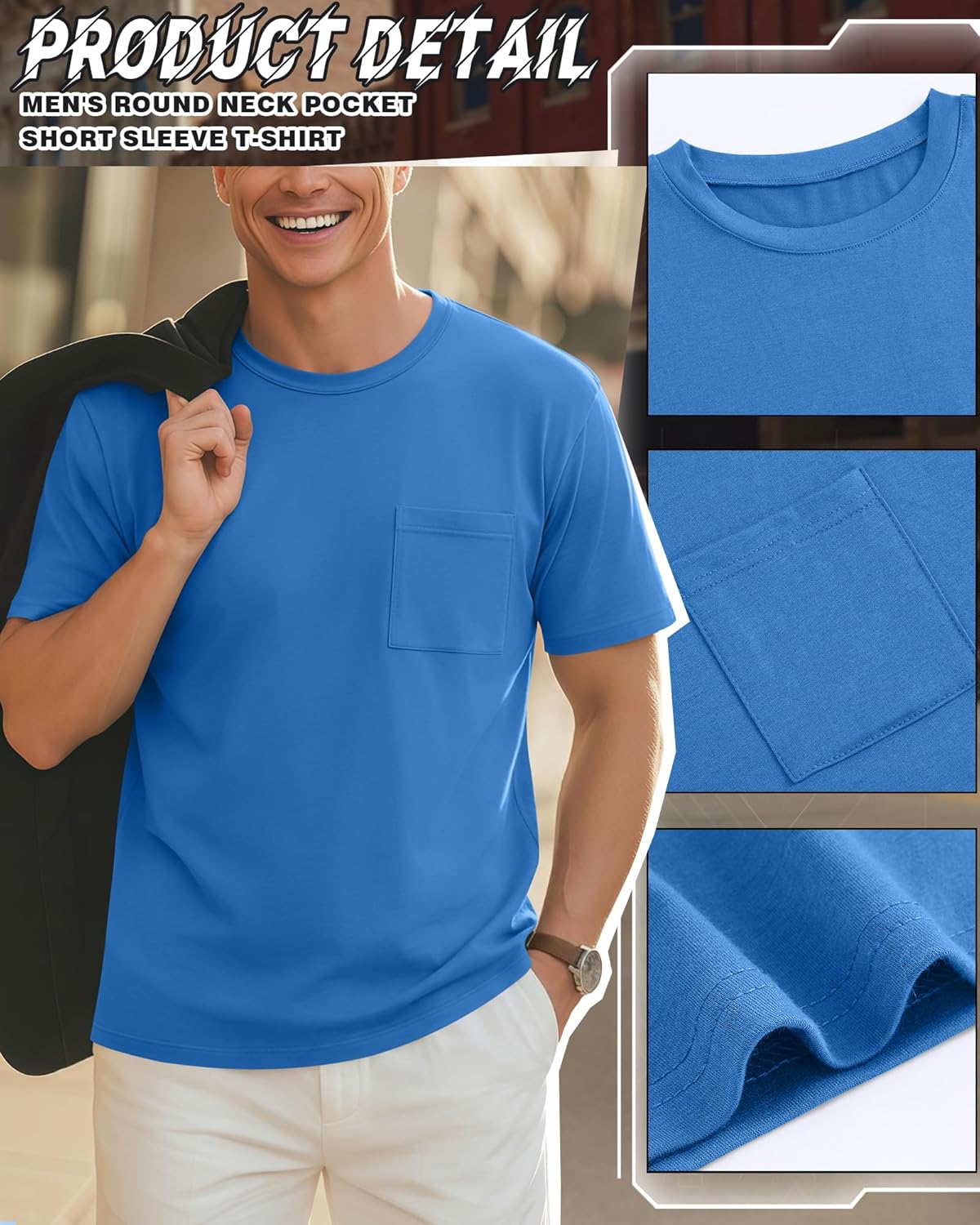 Neer 5 Pack Men's Big and Tall Pocket T-Shirt Crew Neck Short Sleeve Shirt Slim Fit Lightweight Top Casual Basic Tee
