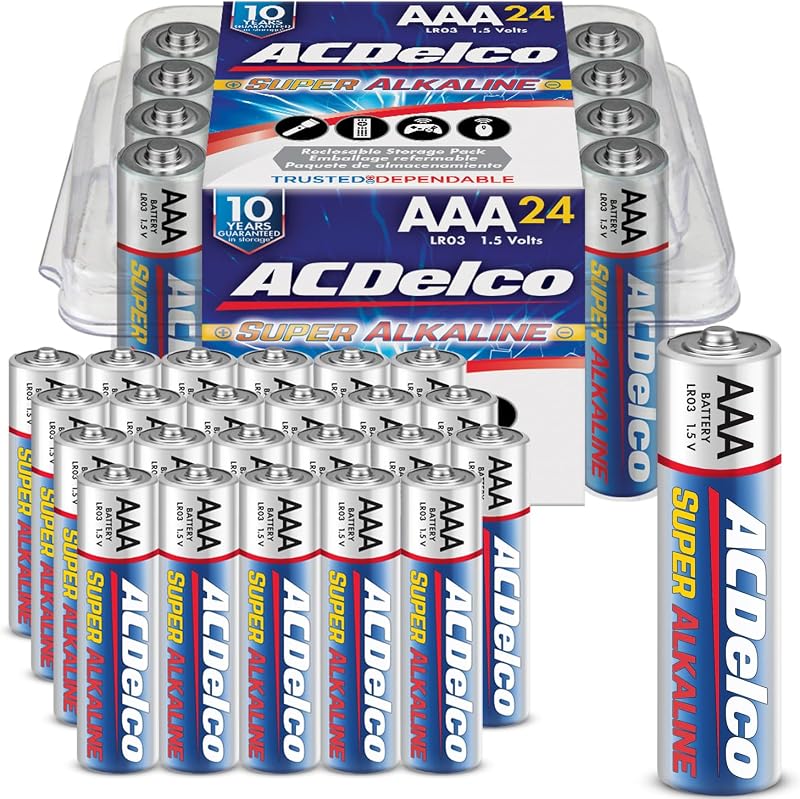 ACDelco 24 pilas triple AAA, batería súper alcalina de máxima potencia para el hogar y la oficina, vida útil de 10 años, embalaje resellable