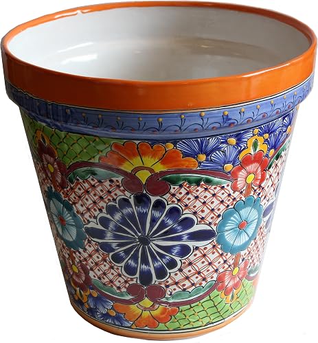 Fine Crafts Imports Indoors/Outdoors Small-Sized Ayumba Mexican Colors Talavera Ceramic Garden Pot