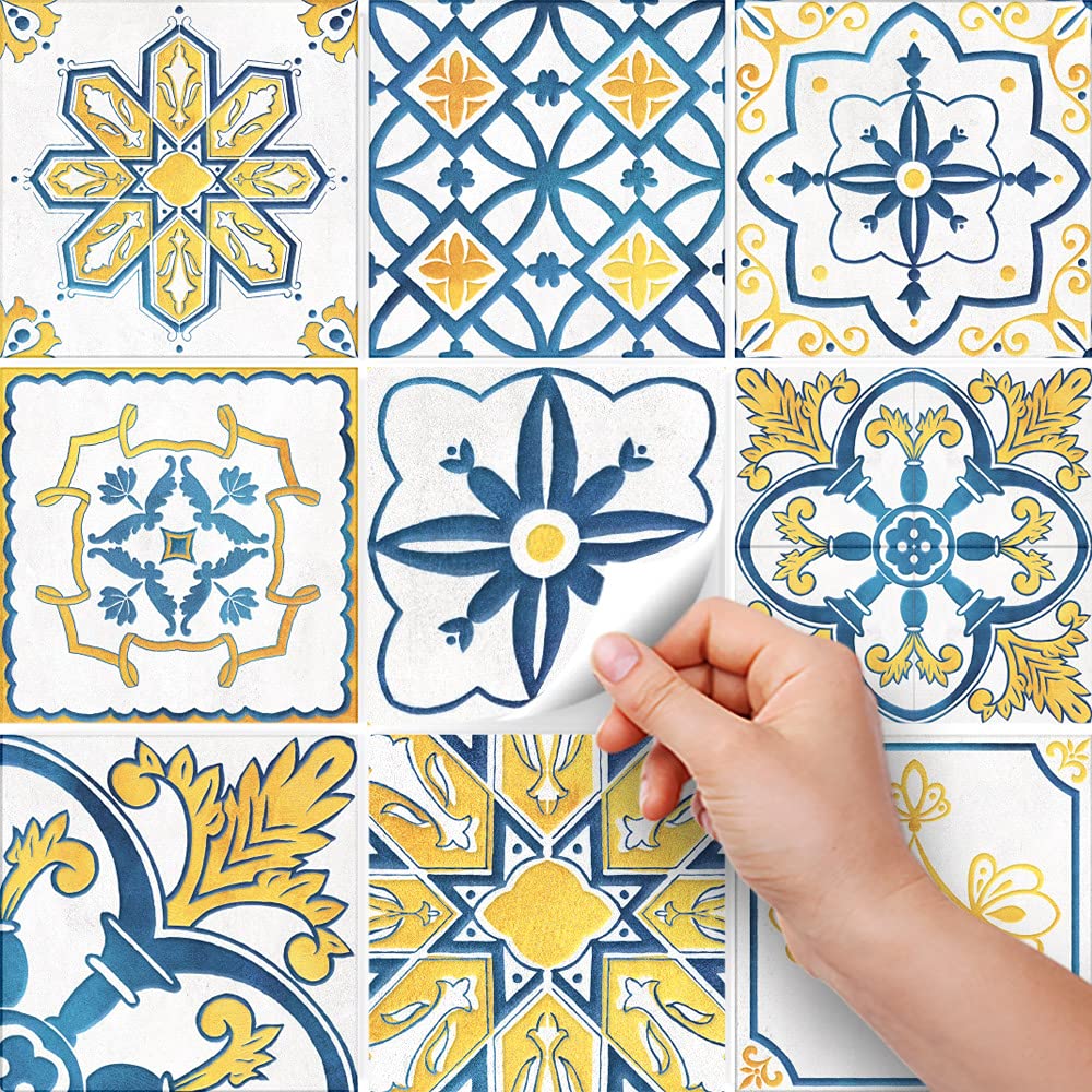 RE-COVERTILES - Adesivi per Piastrelle Bagno e Cucina 24 Pz 10x10 cm - PS00247 Decorazione murale in PVC Impermeabile mattonelle Mosaico Stile cementine Azulejos