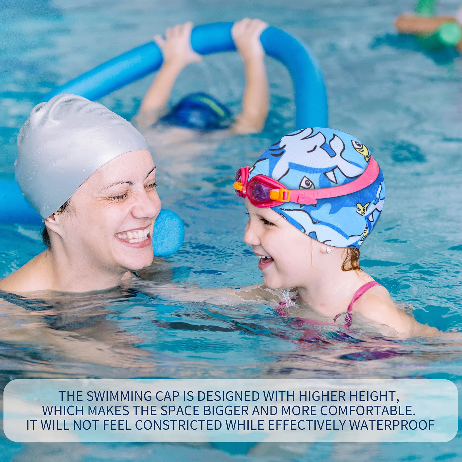 2 Gorros de Natación de Niños Lindos Gorro de Natación de Dibujos Animados Gorro de Baño de Poliéster Elástico Gorro de Baño Impermeable para Niños Niñas de 1 a 8 Años
