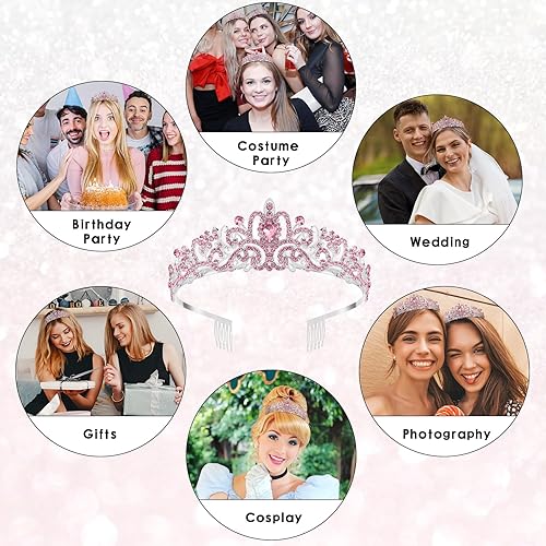 Miniatura 6 de Tiaras de coronas para mujer, corona de princesa rosa, diadema de corona de cumpleaños, tiaras para niñas, coronas de reina, tiara de princesa,