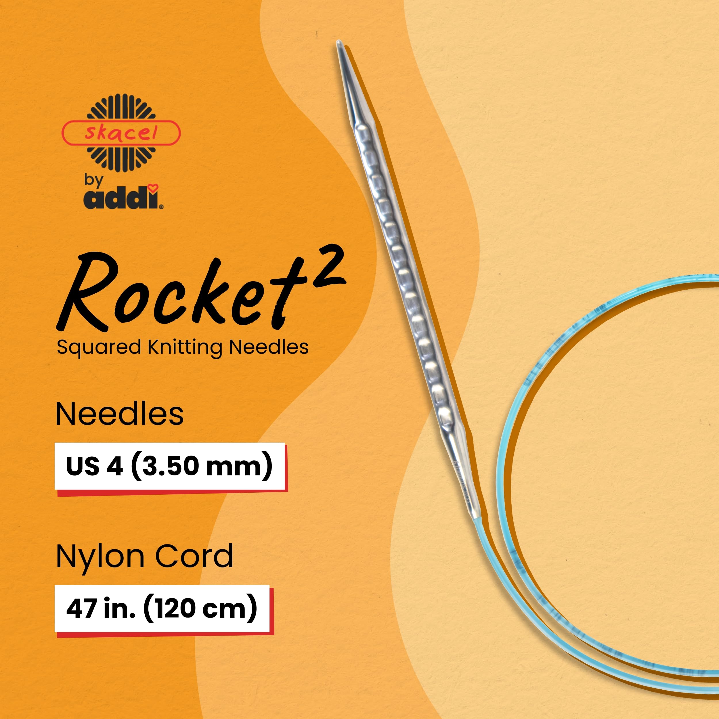 addi Rocket2 [Kwadratowe] Okrągłe druty do robienia na drutach - 117 cali, US 4 (3,5 mm)