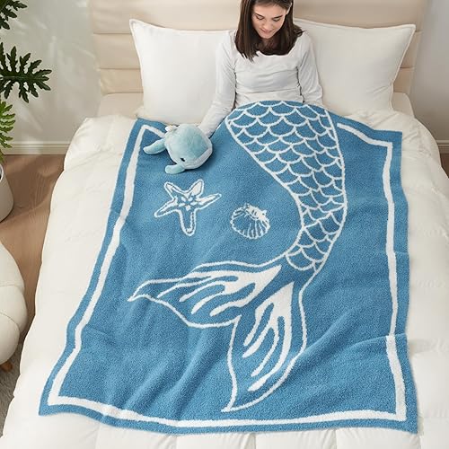 Miniatura 3 de Snuggle Sac Manta de punto de cola de sirena, cálida y suave manta de punto de microfibra esponjosa, regalo para niños y niñas, La Sirenita manta de