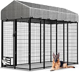 Large Outdoor Dog Kennel 8'x4'x6' with Roof and Steel Frame
