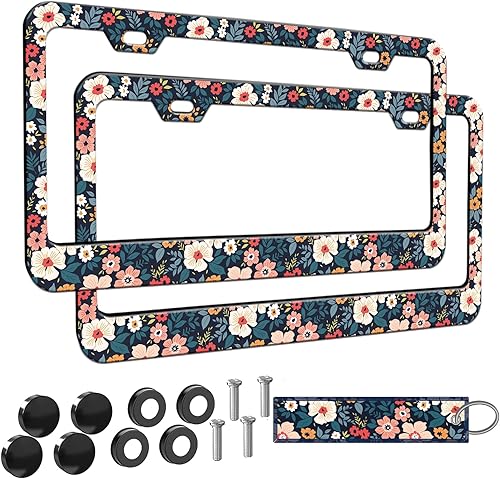 Miniatura 14 de 2 piezas Marco de matrícula azul con diseño de bosque montañoso para mujeres, marcos de etiqueta decorativa de coche azul montañoso para chicas,