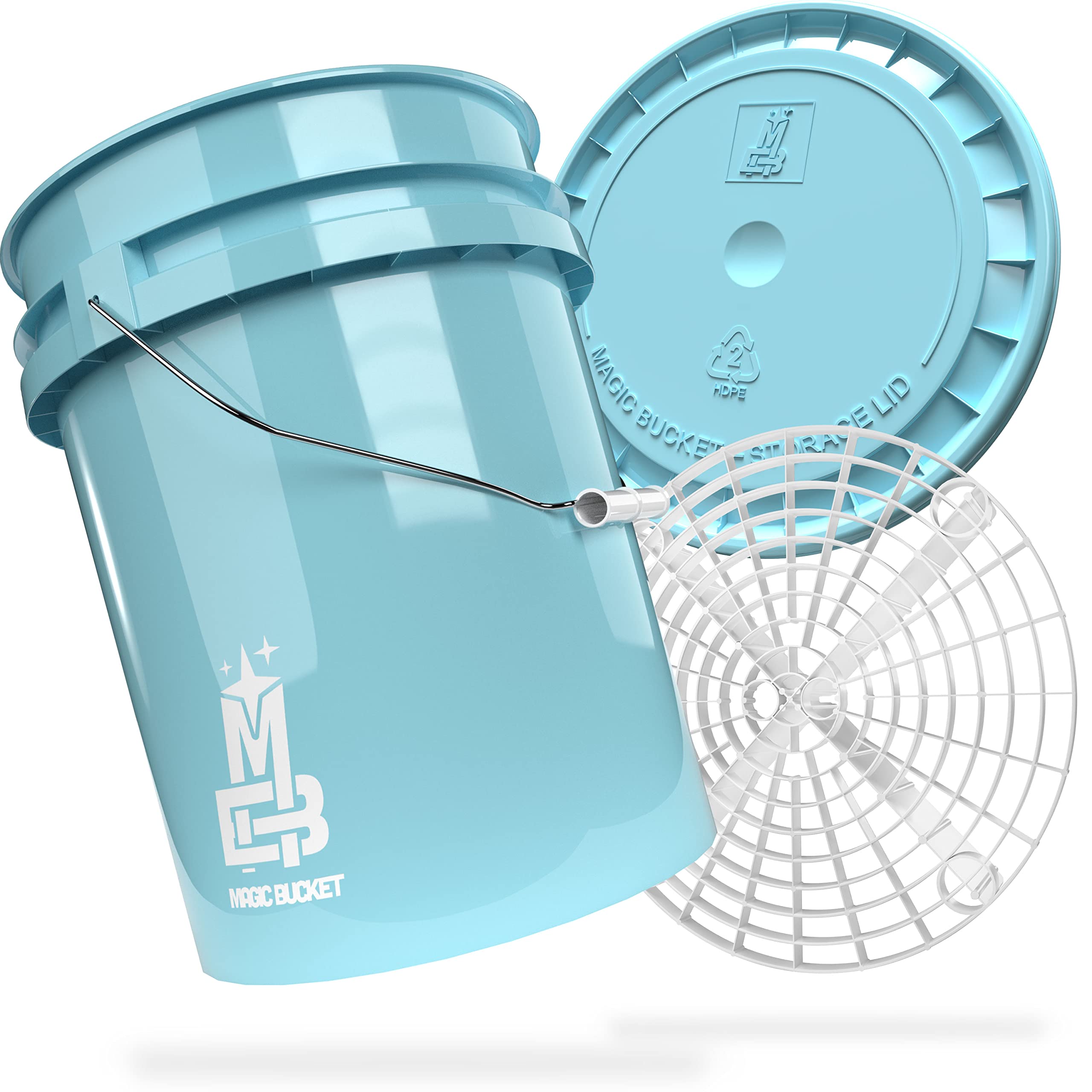 Magic Bucket Autohandwasbundel, wasemmer met bijpassende emmerdeksel, ca. 13 liter, met Grit Guard emmerinzetstuk vuilzeef, wasset, oranje/zwart
