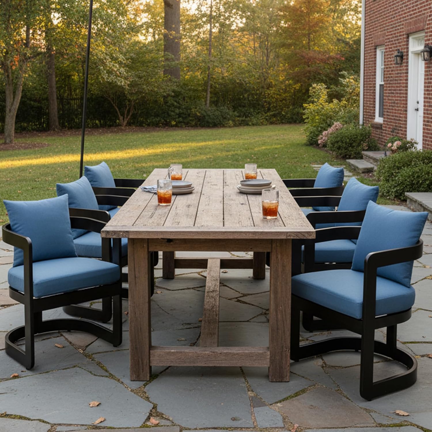 Patio Dining Chairs Set of 2, Modern Outdoor Dining Chairs with Cushions & Backrest, Dining Chairs with Armrests, Metal Outdoor Dining Chair for Garden, Backyard, Lawn & Porch, Grey