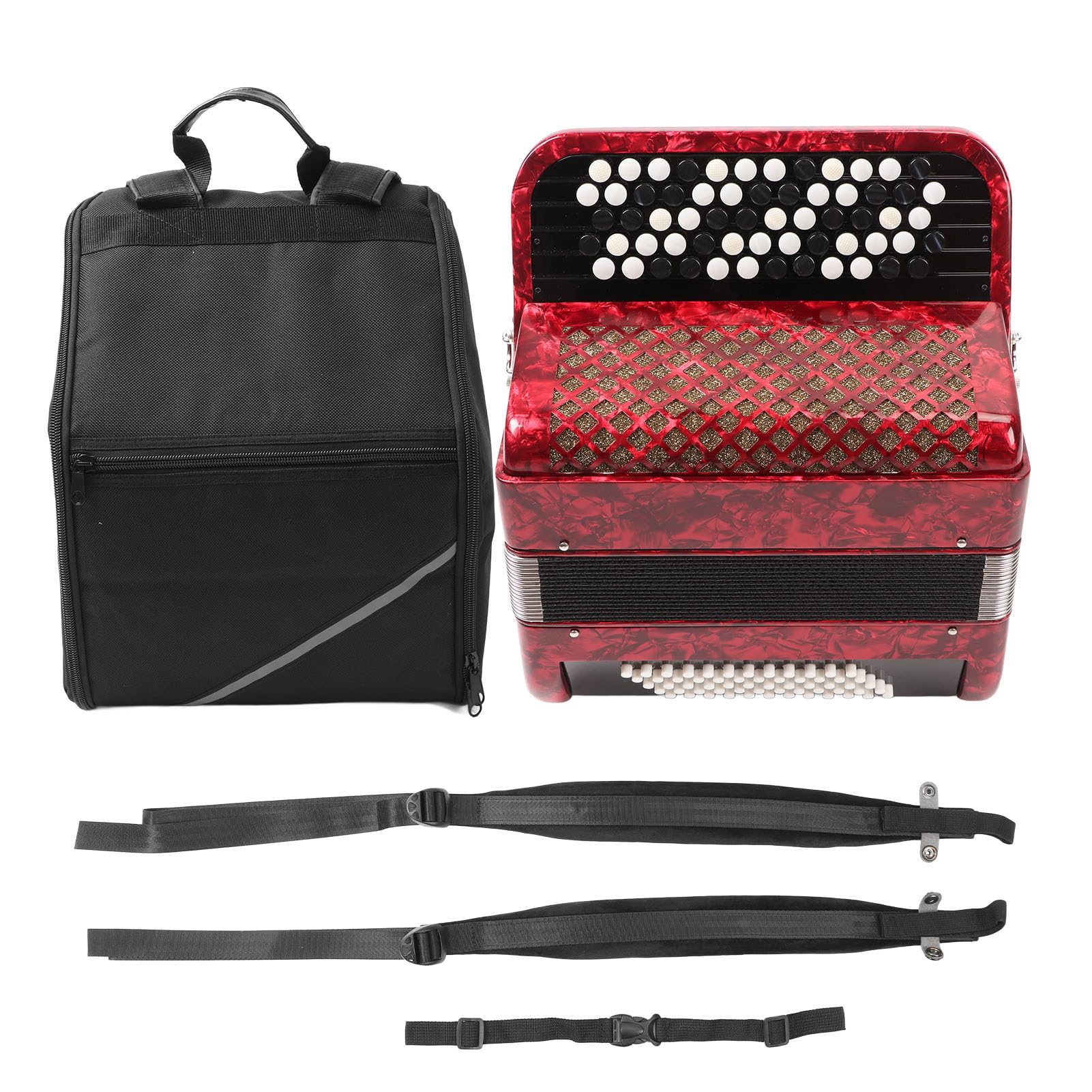 62 Key Accordion with 60 Bass Buttons Educational Musical Instrument for Young Learners Beginners Red ABS Plastic Body