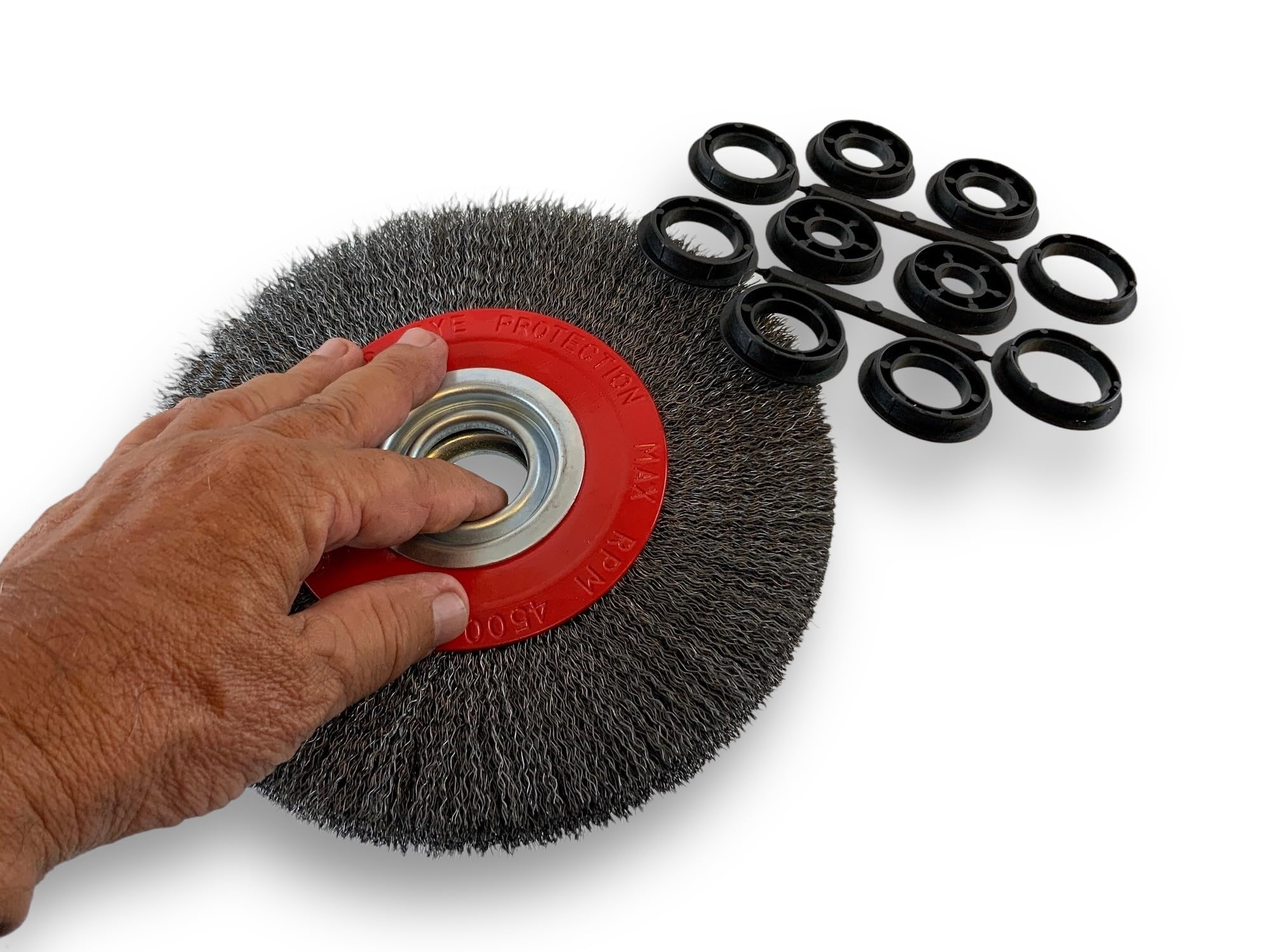 Brosse circulaire ACIER | Ø 200 mm | Epaisseur 3 rangs | Fil dur 0.30 mm ondulé | Alésage 32 mm + réducteur bague 25/22/20/16/12 mm | Touret meuleuse affûteuse ponceuse | Kibros 238203AT