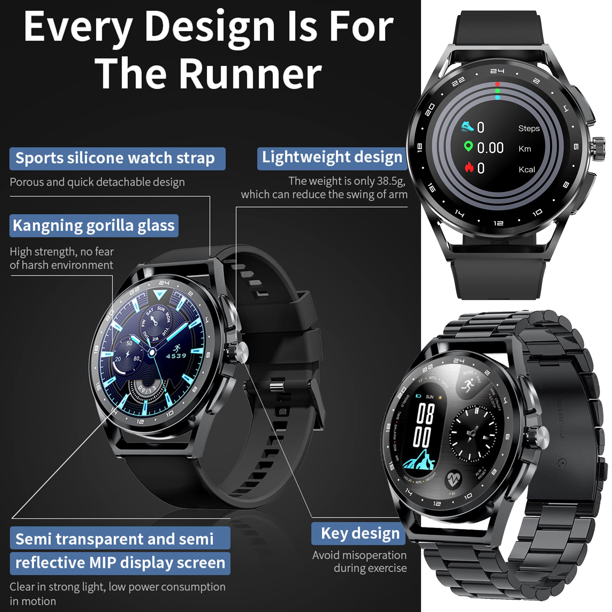 Smartwatch męski z funkcją telefonu, 2022 1,32" HD, ekran dotykowy, zegarek na rękę, smartwatch z Bluetooth, IP67, tracker fitness, SpO2, pulsometr, monitor snu, system Android iOS (czarny)