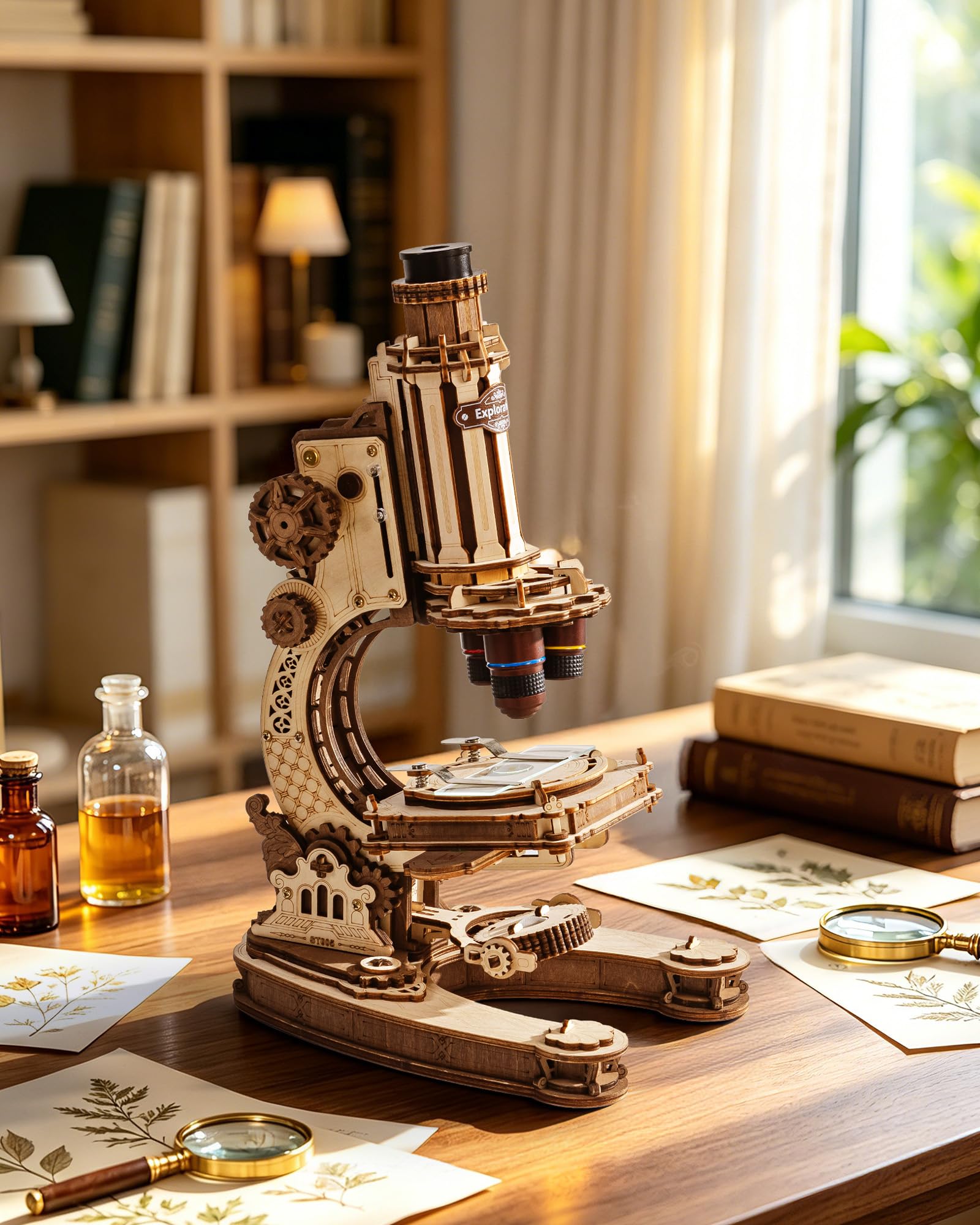 Robotime Mikroskop-Modellbausatz für Erwachsene, 260-teiliges 3D-Puzzle aus Holz mit 40x/100x/400-facher Vergrößerung, Arbeitswissenschaftsmodell für STEM-Lerner, mechanisches Display, Geschenk für