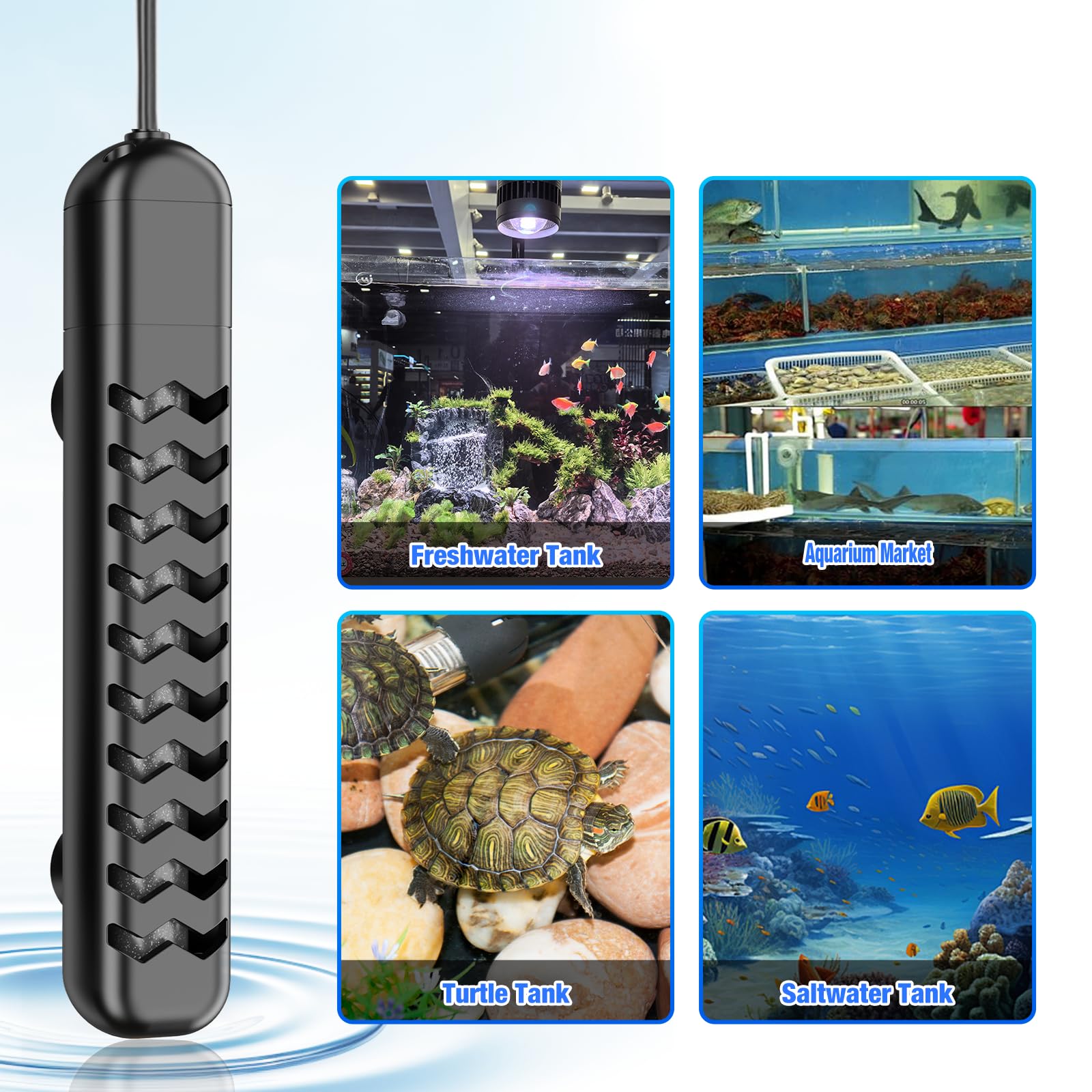 Calentador sumergible de acuario de 100 W/200 W/300 W/500 W, calentador de pecera con protección de alta temperatura y calentador de tanque de tortuga con apagado automático al salir de