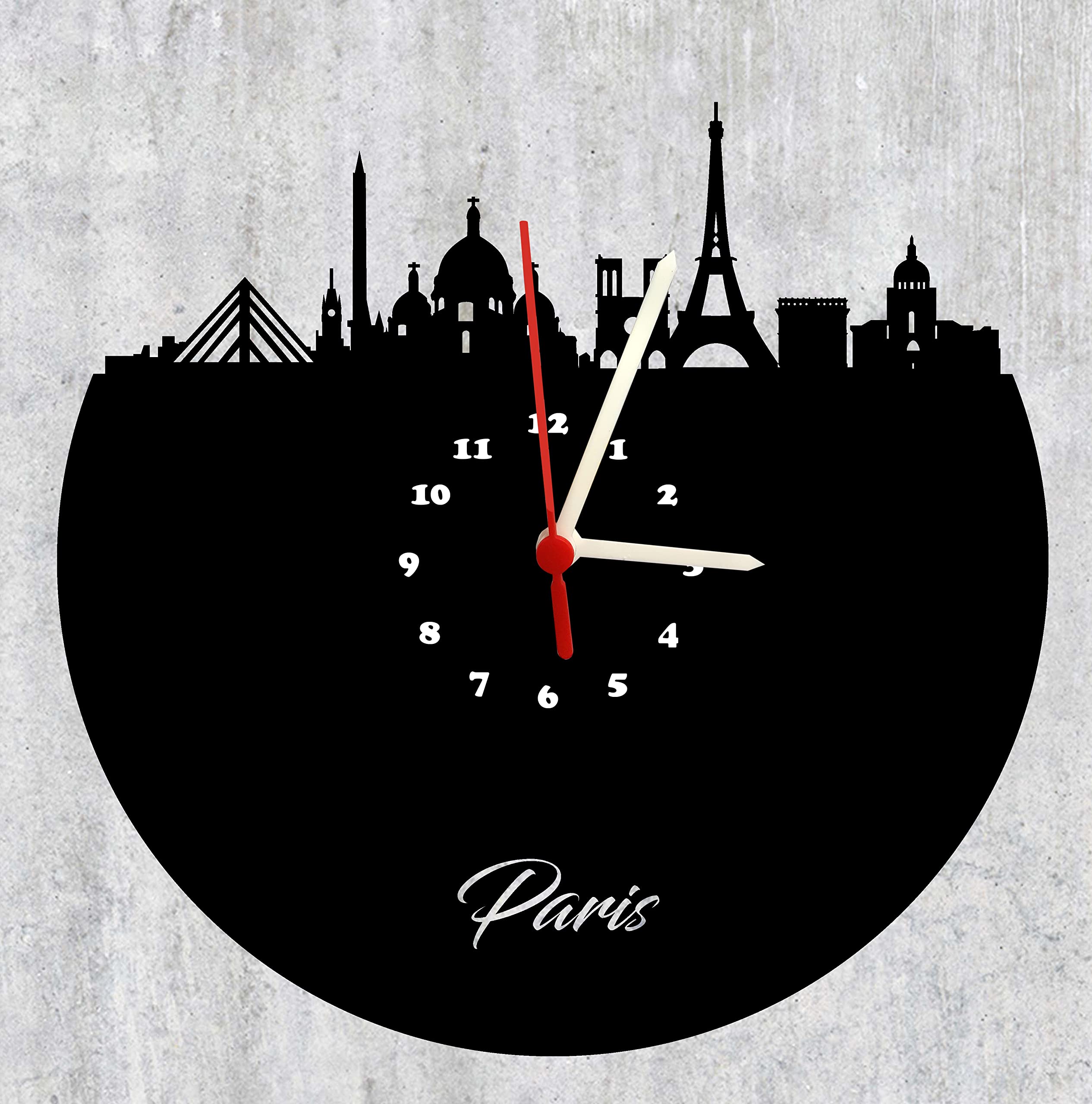 Zegar ścienny Paris Skyline z czarną tarczą z białymi cyframi, wysokiej jakości zegar ze szkła akrylowego zegar ścienny z mechanizmem kwarcowym