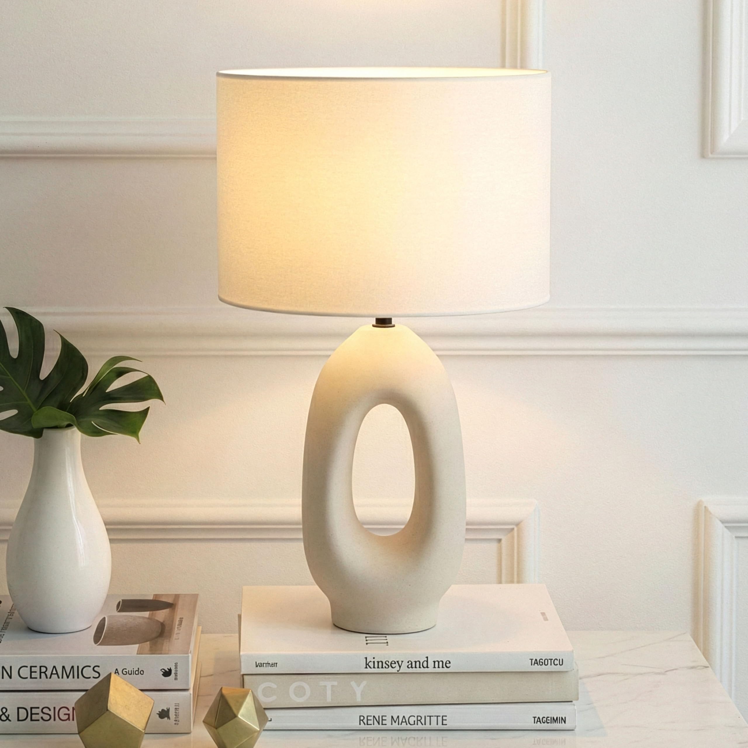 Brightech Artemis LED Table Lamp - Unique Modern Natural Ceramic Lamp for Bedside Nightstand Desk - Cozy Chic