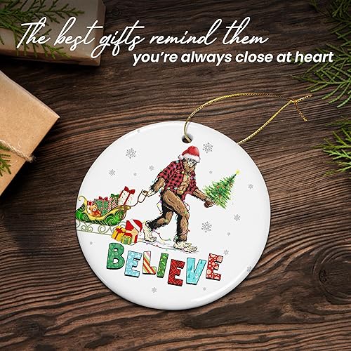 Vista 81 de Adorno de Navidad rústico de granero rojo – Decoración de árbol de vacaciones de granja con tractor y molino de viento, decoración de escena