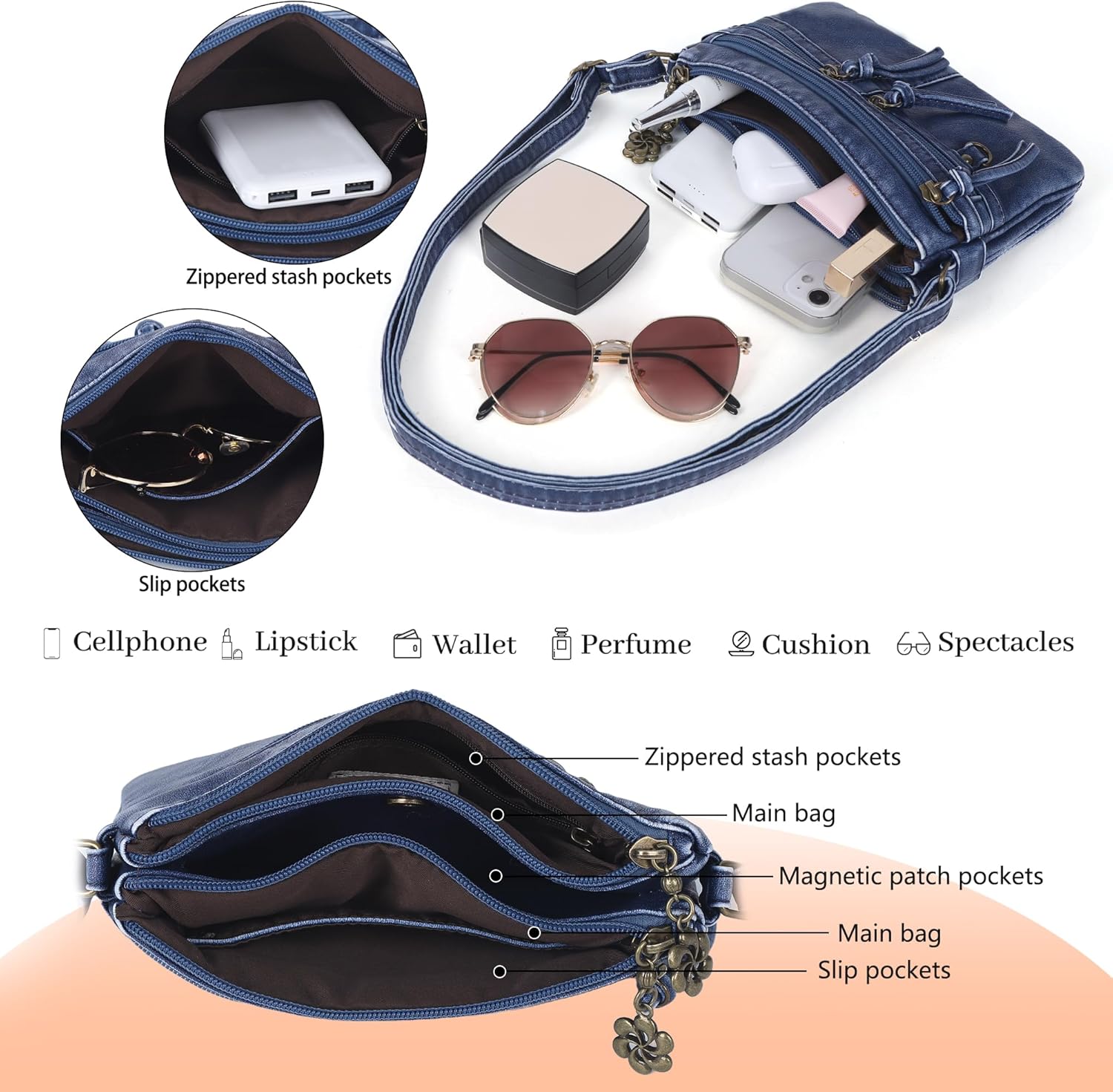 Angel Kiss Small Crossbody Bag for Women Leather Crossbody Purse Triple Compartments Cell Phone Purse Shoulder Bags for Women - Image 5