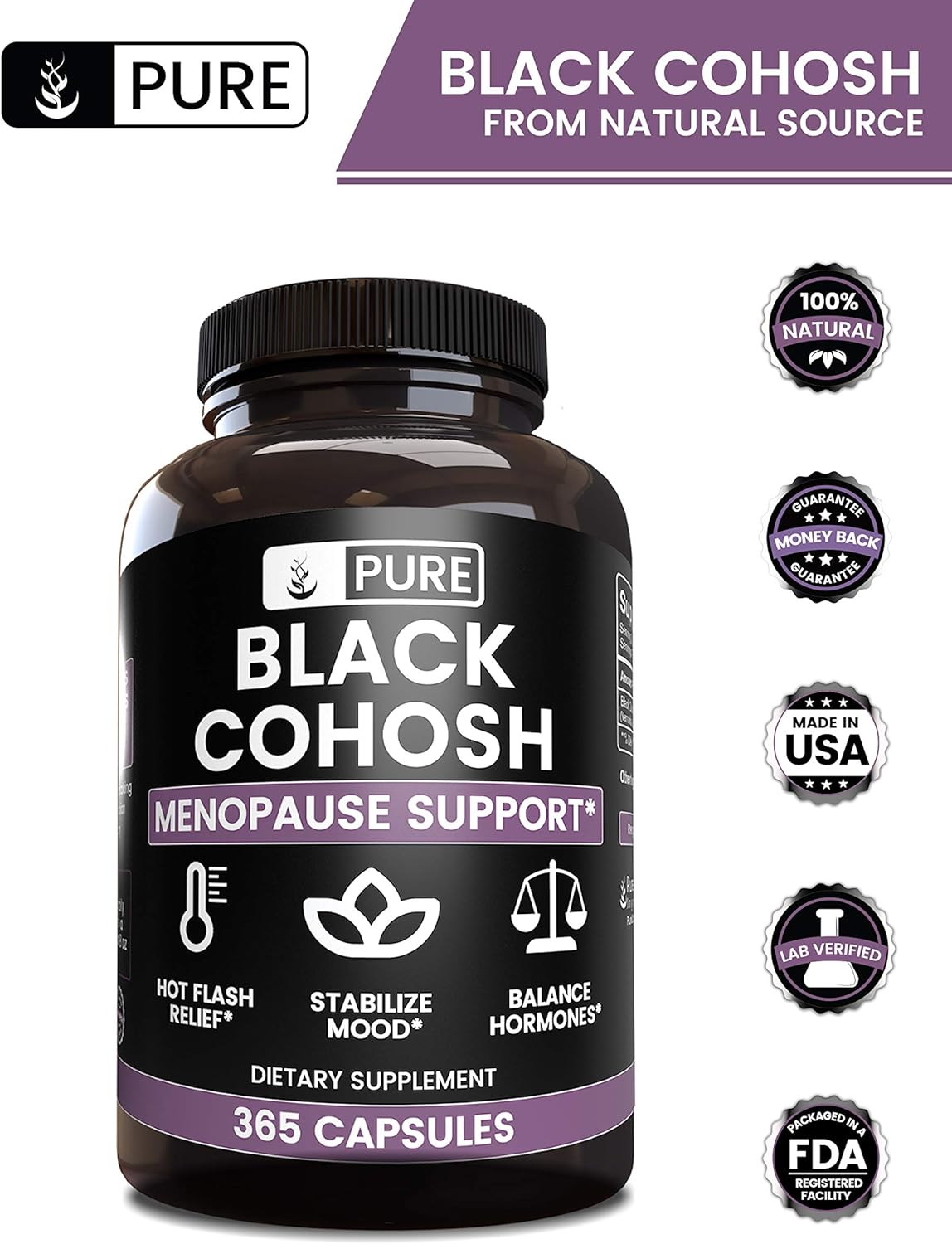 Black Cohosh (365 Capsules) Natural Herbal Supplement, Non-GMO, Menopause, Sleep* : Health & Household