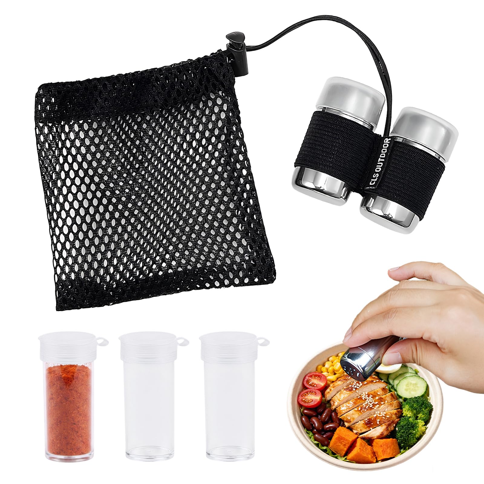 Camping Salt and Pepper Shakers Set,Travel Salt and Pepper Shakers,Mini Stainless Steel Condiment Dispensing Pots with Transparent Lid,Leakproof,for Outdoor BBQ,Picnic,Hiking,Travel