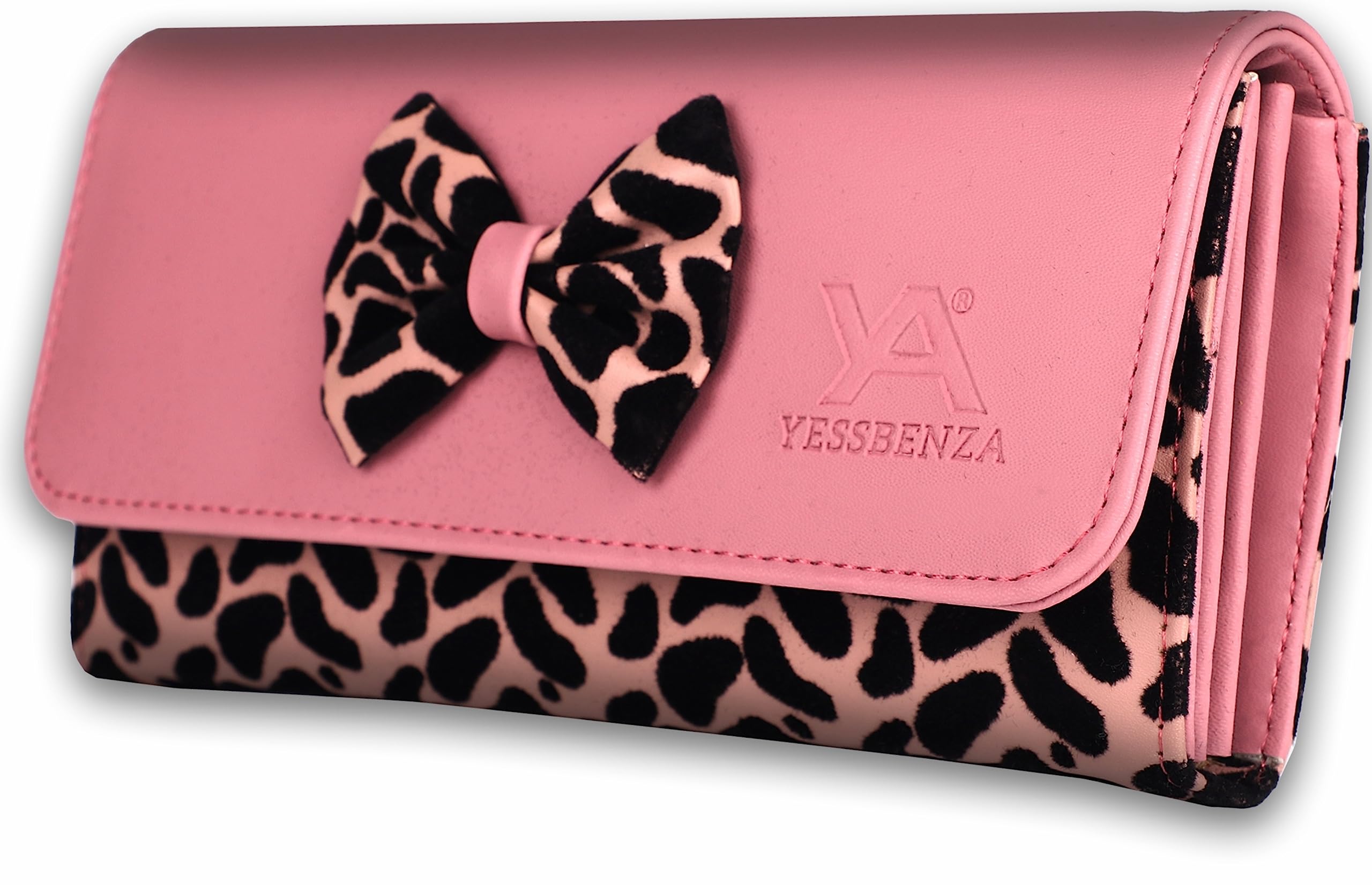 yessbenza Fancy Bowtie Women's and Girls Velvet Synthetics Leather Tow Fold Hand Clutch Wallet Hand Bags Purses (Peach)-picture-37