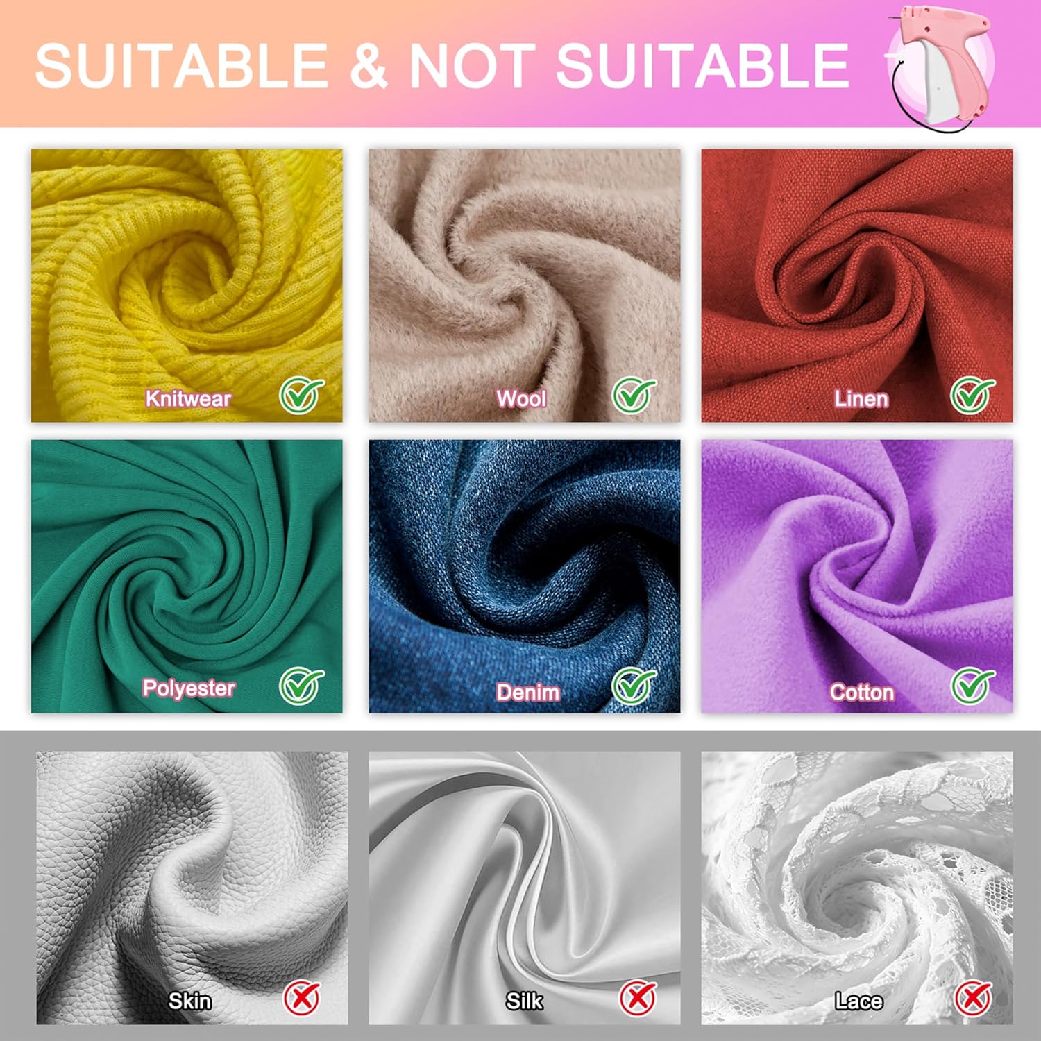 Stitch Gun for Clothes,Handheld Stitch Gun Quick Clothing Fixer,Sewing Kit Includes 1,500 Black Fasteners & 1,500 White Fasteners & 6 Needles,Tagging Gun (Pink) - Image 5