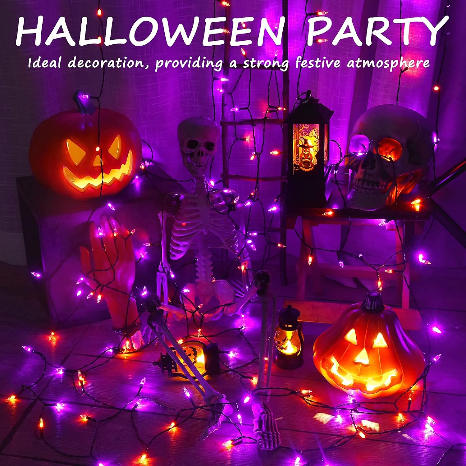 Orange & Purple Halloween Lights, 36ft 100 LED Orange Purple String Lights, 8 Modes Battery Halloween String Lights, Waterproof String Lights for Halloween Party, Bedroom, Halloween Decorations