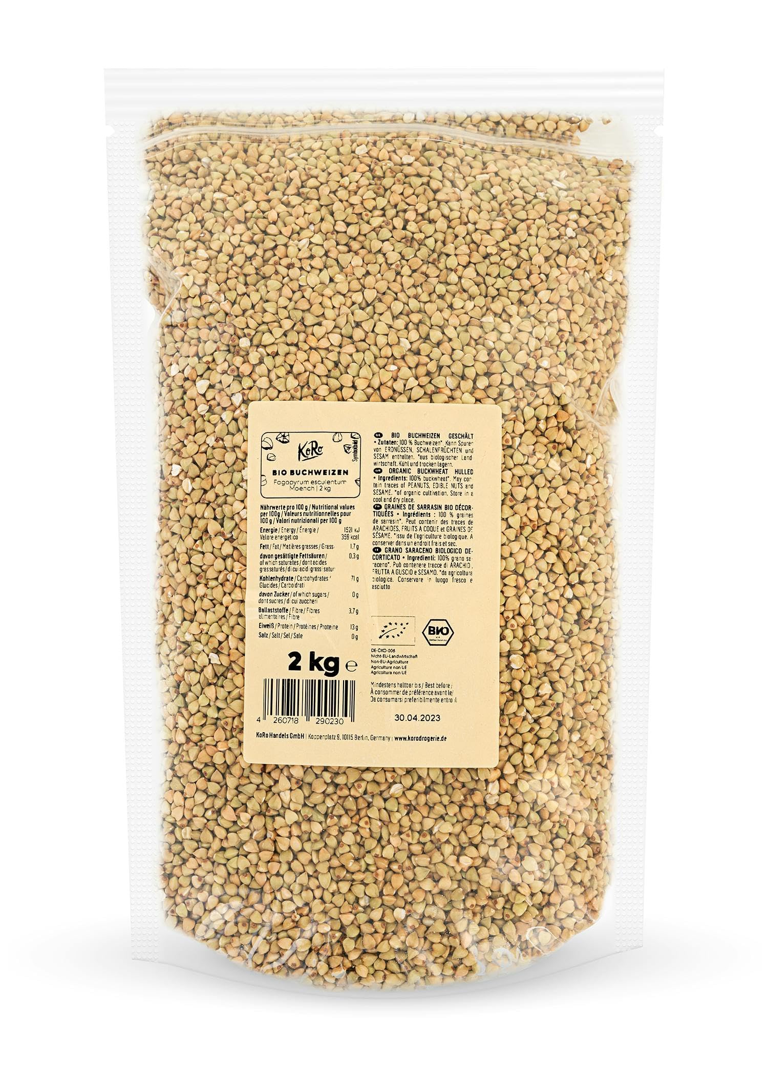 KoRo - Bio Buchweizen 2 kg - Pflanzliche Proteinquelle - Ballaststoffquelle - Ideal als Beilage, Topping, Müsli oder zum Backen