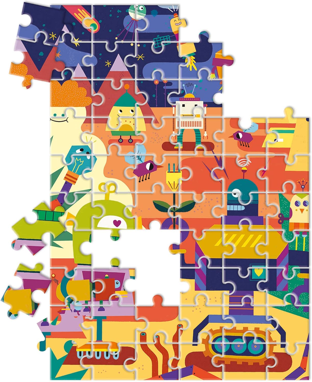 Clementoni 26061, Robots Supercolor Double Face Puzzle for Children - 60 Pieces, Ages 5 Years Plus