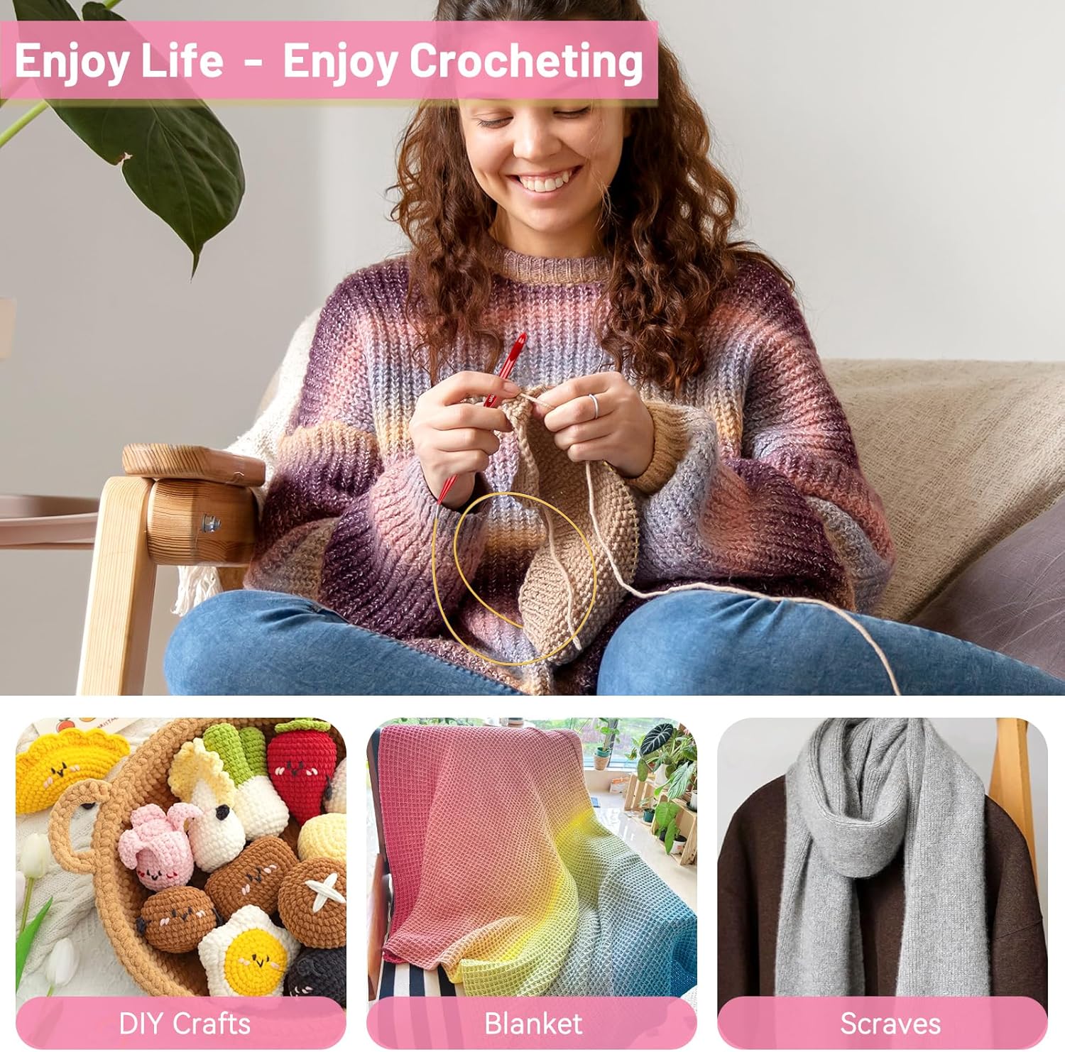 Aeelike Interchangeable Tunisian Crochet Hooks Set, 12 Sizes Colorful Tunisian Crochet Hooks Set with 4 Cables 3.0mm - 10.0mm Smooth Ergonomic Hook for Making Blanket Scarves, Ideal Gift