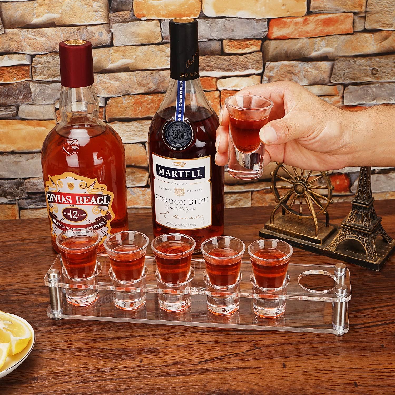 D&Z Shot Glass Serving Tray with 6 Shot Glasses, Shot Glass Holder Tray for Bar / Vodka and