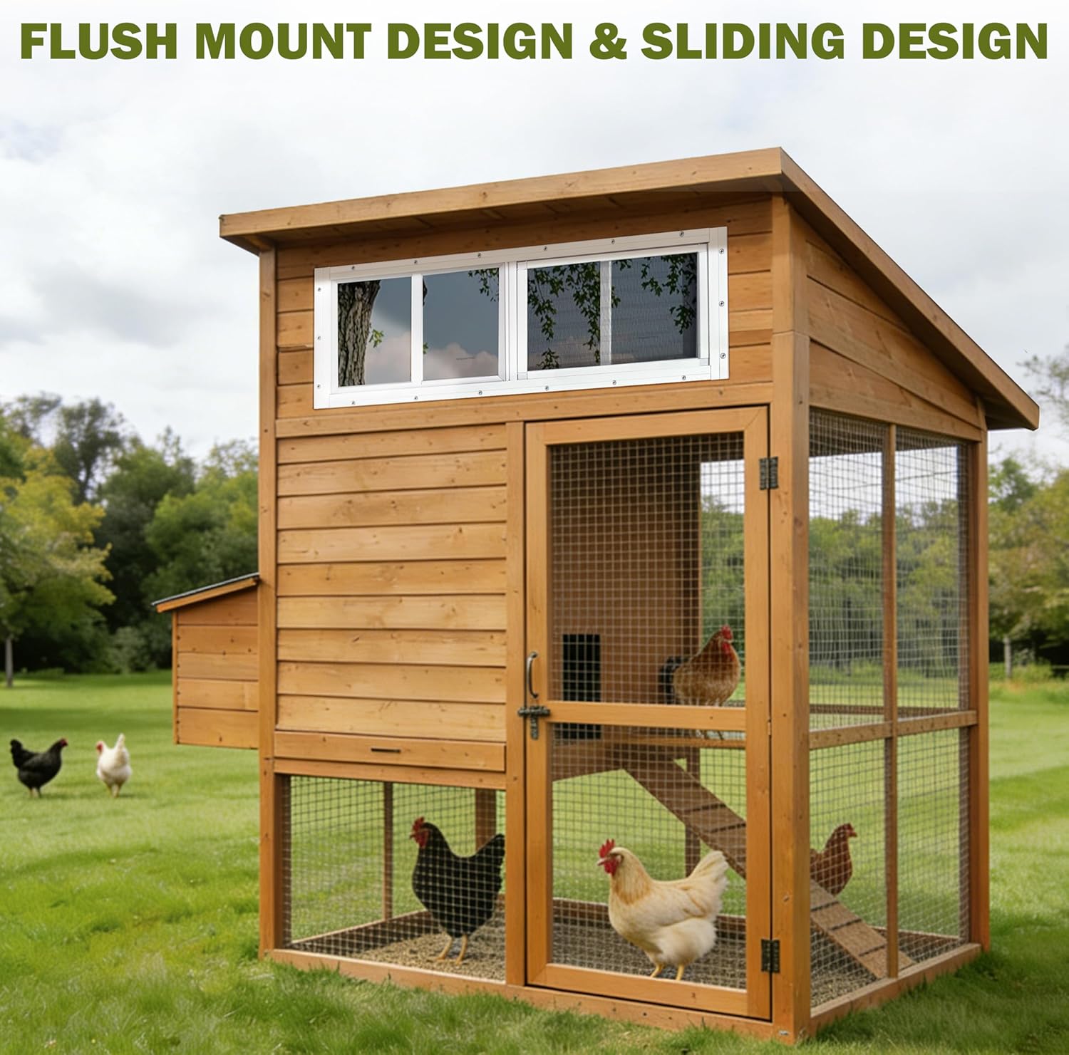 2 Pack Shed Windows, 10"x 18" White Sliding Window Suitable for Chicken Coop, shed, Household, Barn - Transom Window with Tempered Glass and Fiberglass Screen(WH,10''x 18'')