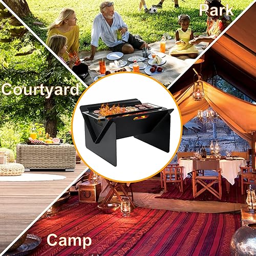 Miniatura 6 de ACCPO Fogata de 18 pulgadas para exteriores, portátil, 2 en 1, fogata de leña de acero resistente para patio y patio trasero, hoguera, barbacoa,