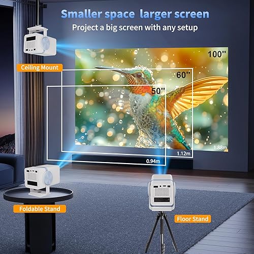 Miniatura 6 de Dess Mini proyector, Projecor portátil al aire libre puede ser alimentado por banco de energía, proyector inteligente con Wifi6 y Bluetooth,