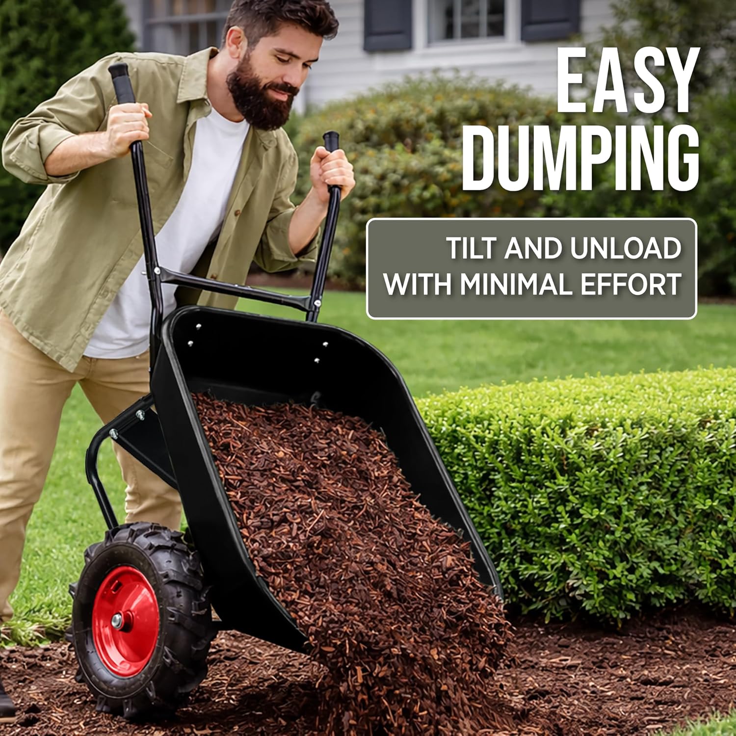 Best Choice Products Dual-Wheel Wheelbarrow Garden Cart - 500 lb Capacity, Extra-Large Wheels, Built-in Stand, for Yard, Garden & Landscaping - Black