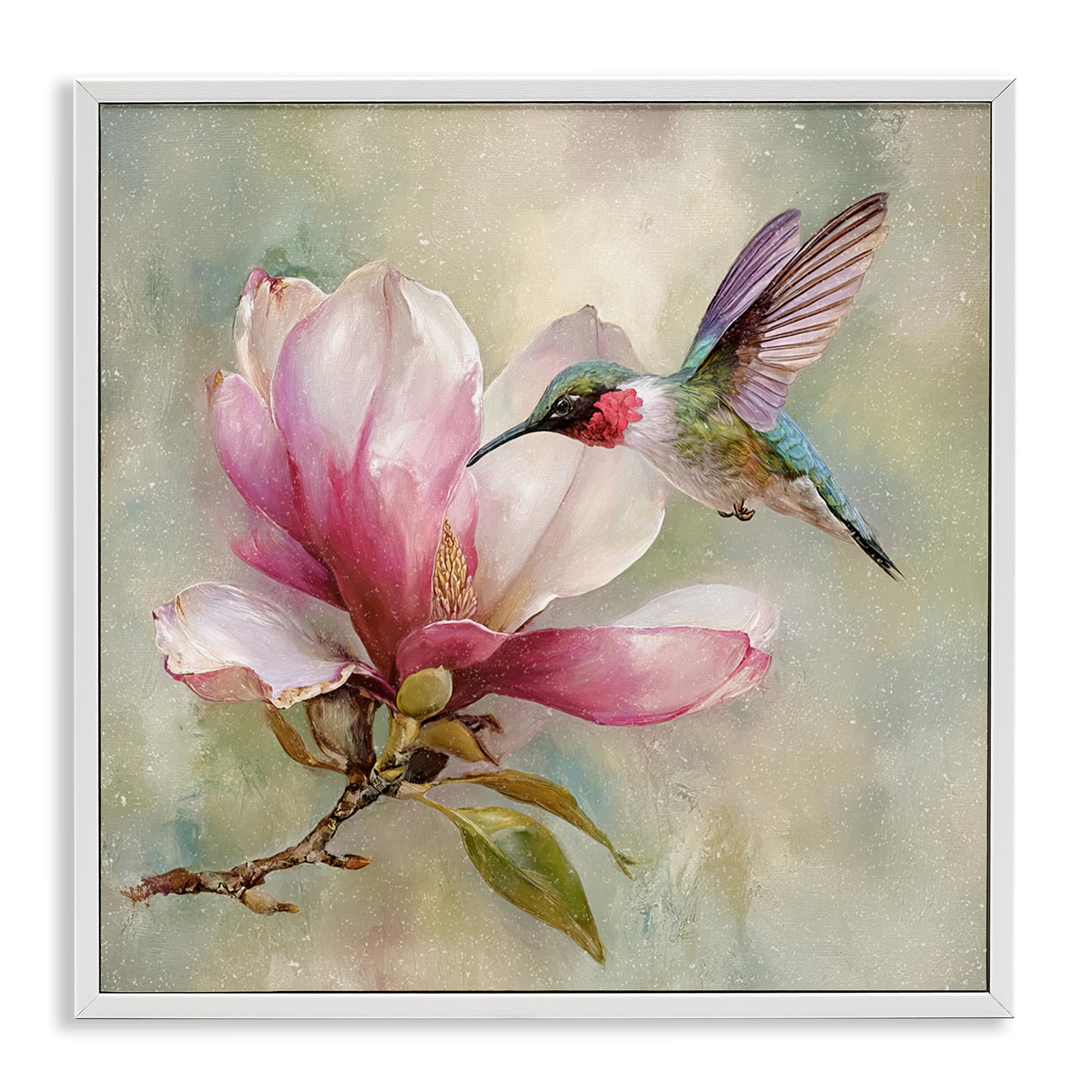 Stupell Industries 'Magnolia Ruby Hummingbird', Framed Giclee Art, White, 12 x 12 Inches, Easy to Hang and Sturdy, Made in USA, by Tina LeCour