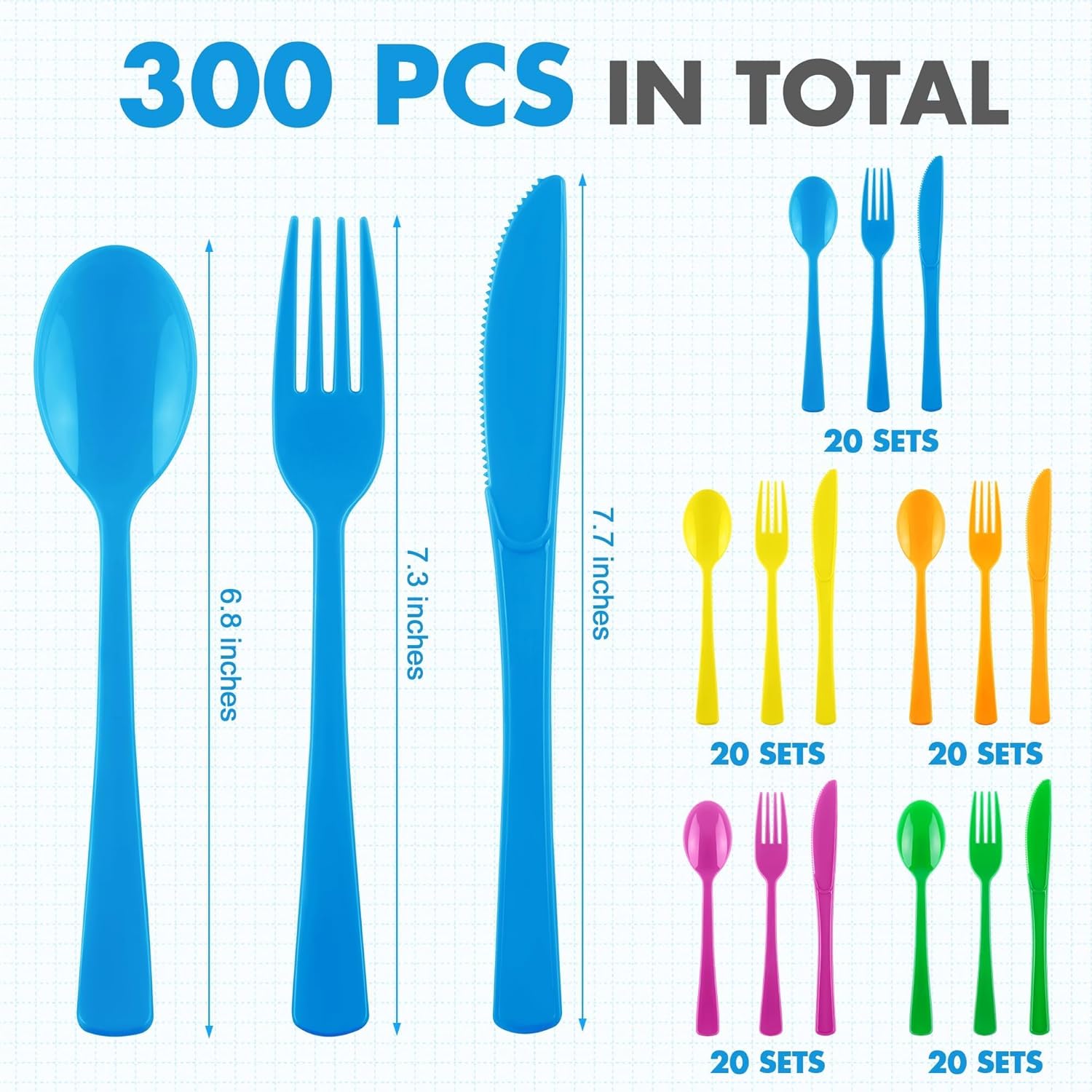 Kochorie 300 Pieces Graduation Rainbow Plastic Silverware, Disposable Colorful Utensils, Neon Plastic Silverware Cutlery Set Heavyweight Flatware Includes Spoons Forks Knives for Birthday Party Dinner