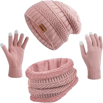 Chalier Winter Hats for Women, Warm Beanie Hat Scarf Gloves Set