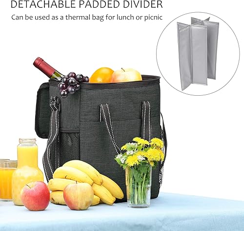 Miniatura 7 de Tirrinia - Bolsa térmica para regalo de vino para 6 botellas, aislada y acolchada con asa y correa de hombro ajustable para viajes o picnic, regalo