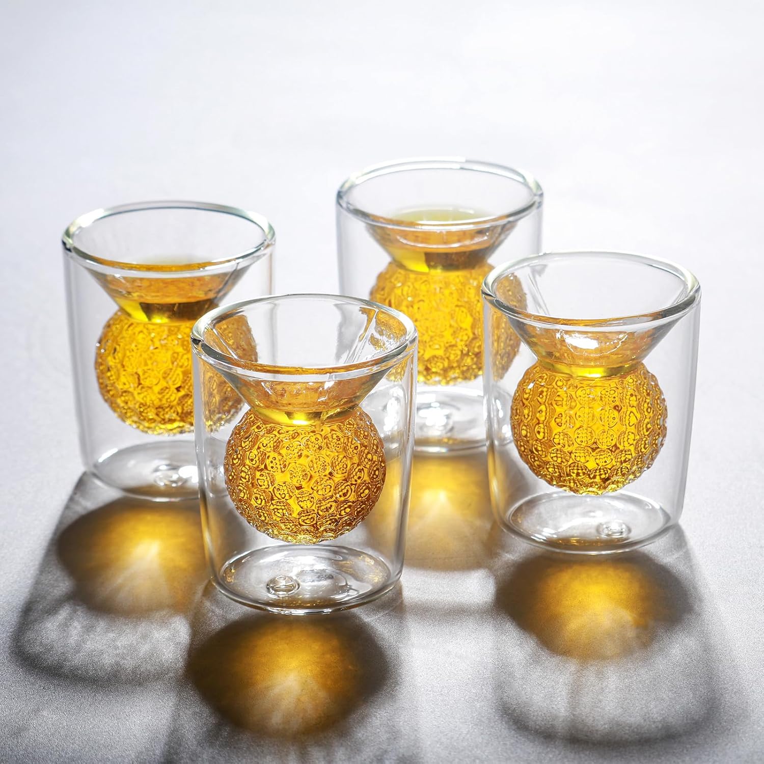Shot Glasses Set of 4, Handmade 3D Golf Ball Glasses, Funny Gifts for Father Men Golfer Birthday Tequila Whiskey Cocktail, 2oz, MAY0025