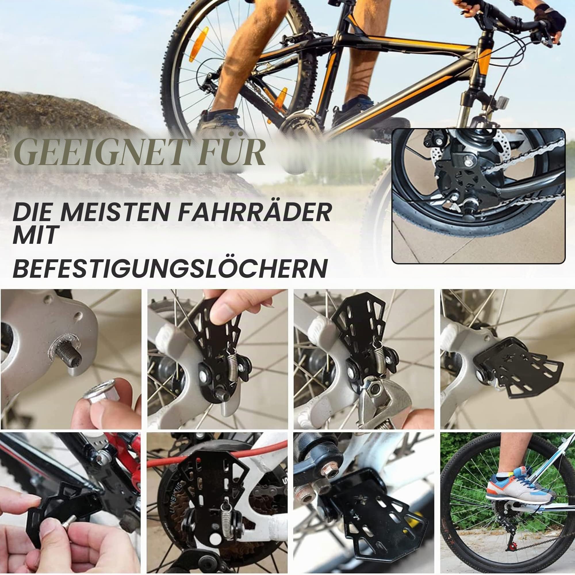Fahrradrücksitz+Klapprad Hinten Pedal,Polstersattel mit Rückenlehne(2024 Neue verdickte Rückenlehne)